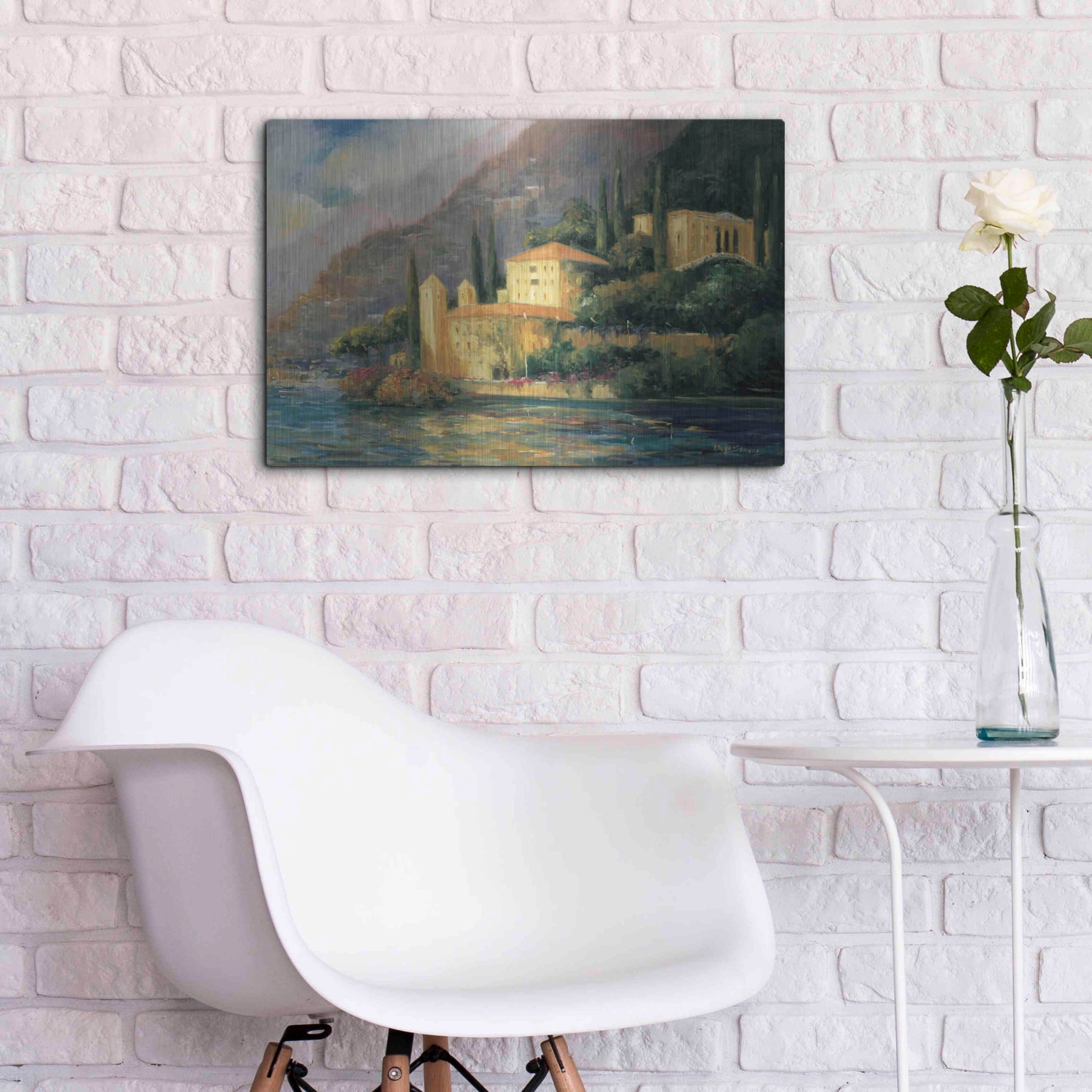 Luxe Metal Art 'Lake Villa' by Allayn Stevens, Metal Wall Art,24x16