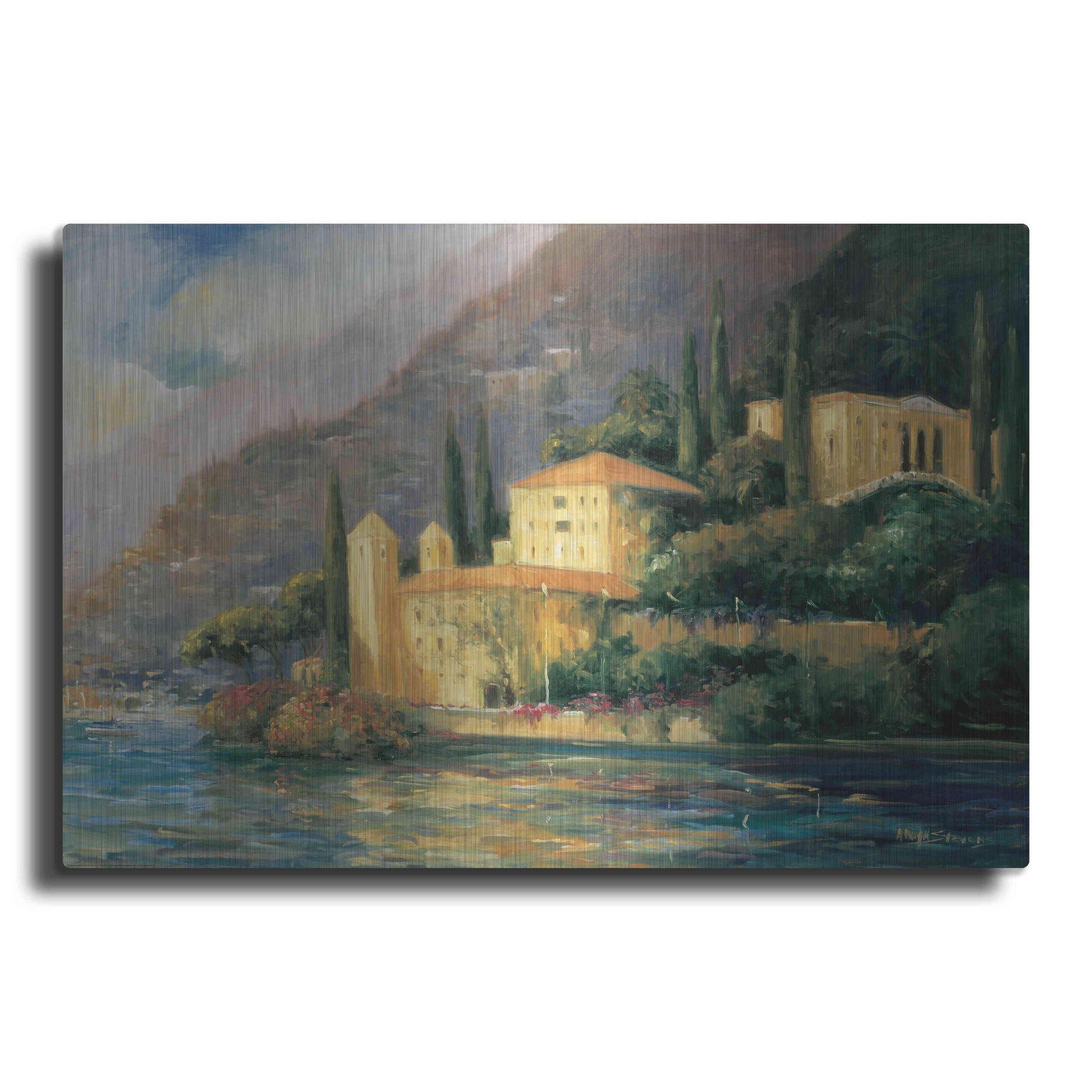 Luxe Metal Art 'Lake Villa' by Allayn Stevens, Metal Wall Art