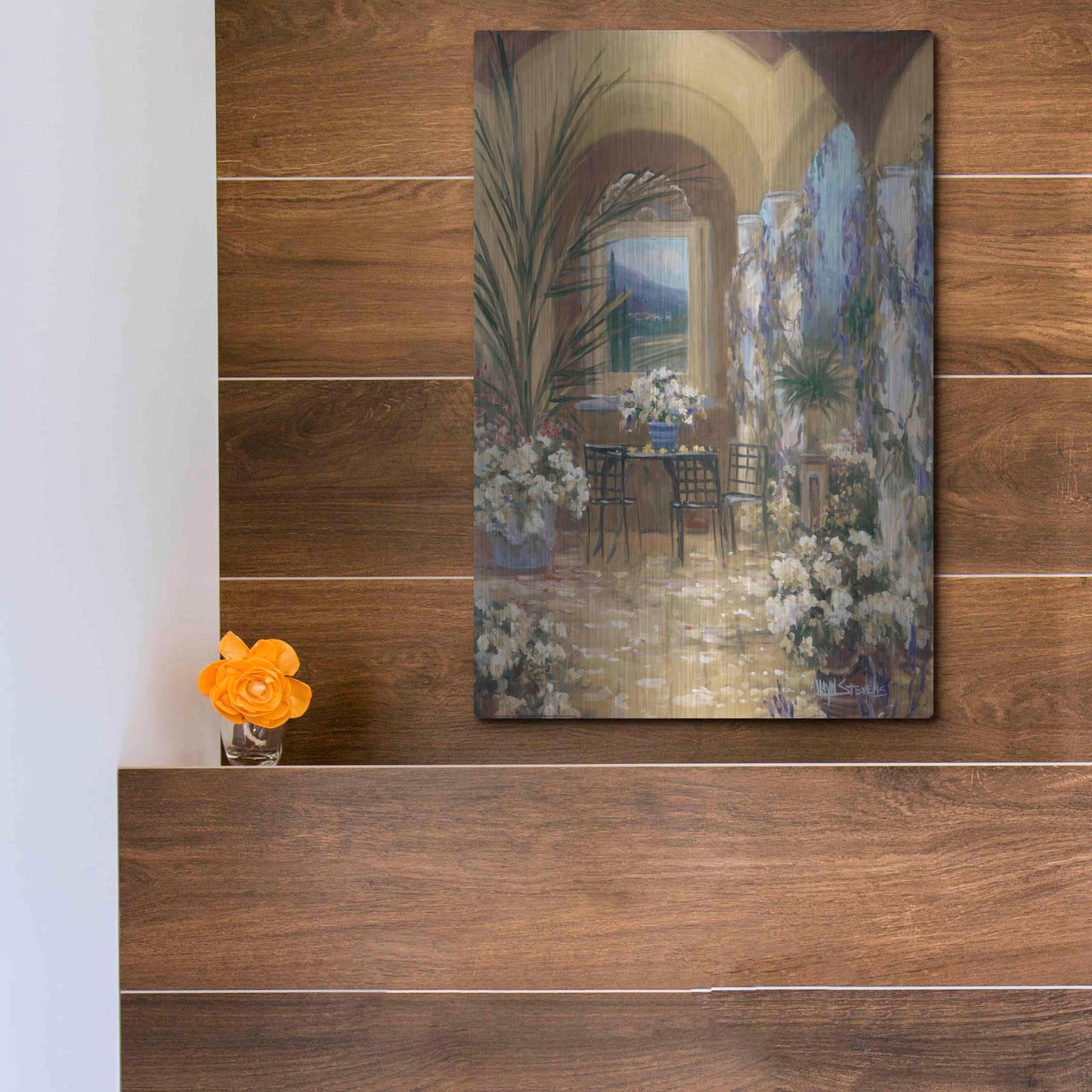 Luxe Metal Art 'The Veranda 1' by Allayn Stevens, Metal Wall Art,12x16