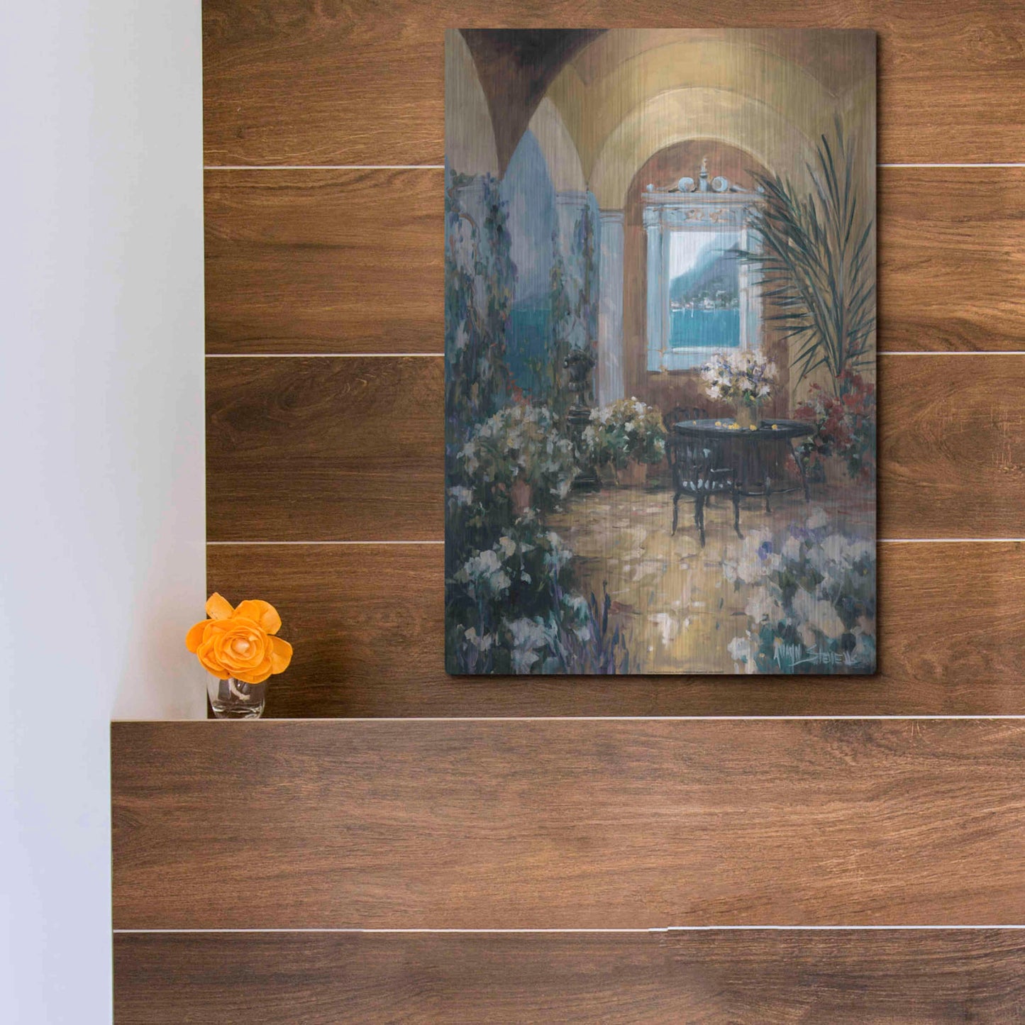 Luxe Metal Art 'The Veranda 2' by Allayn Stevens, Metal Wall Art,12x16