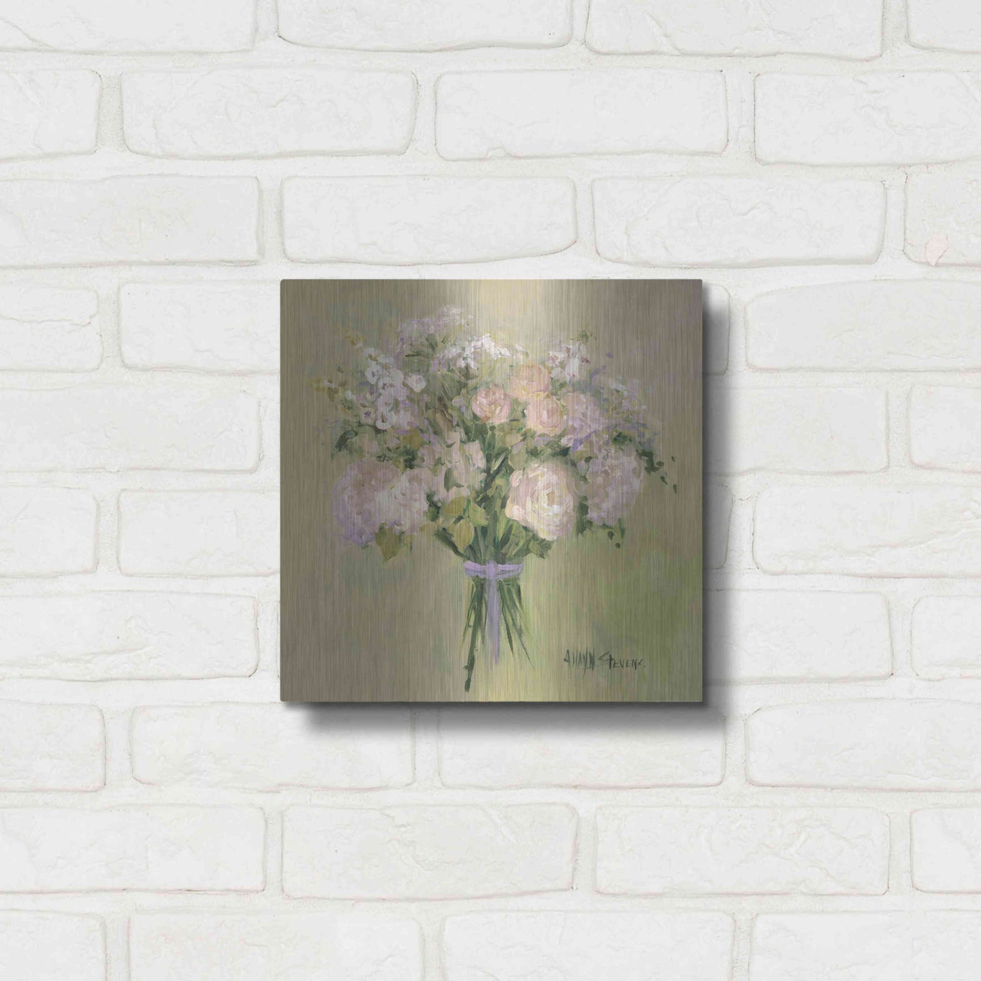 Luxe Metal Art 'Rose Bouquet 1' by Allayn Stevens, Metal Wall Art,12x12