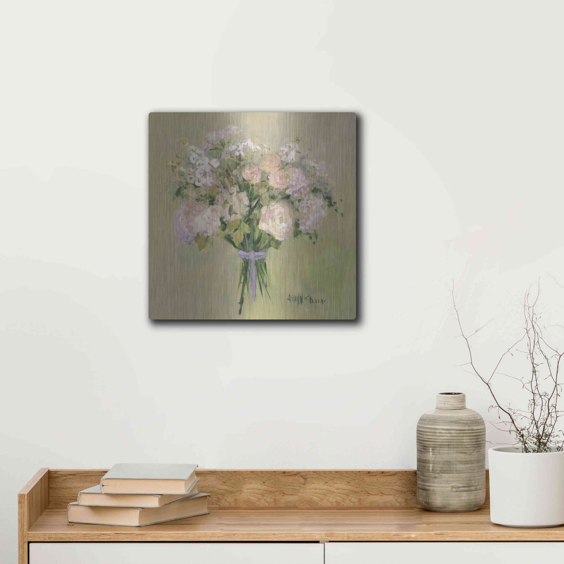 Luxe Metal Art 'Rose Bouquet 1' by Allayn Stevens, Metal Wall Art,12x12