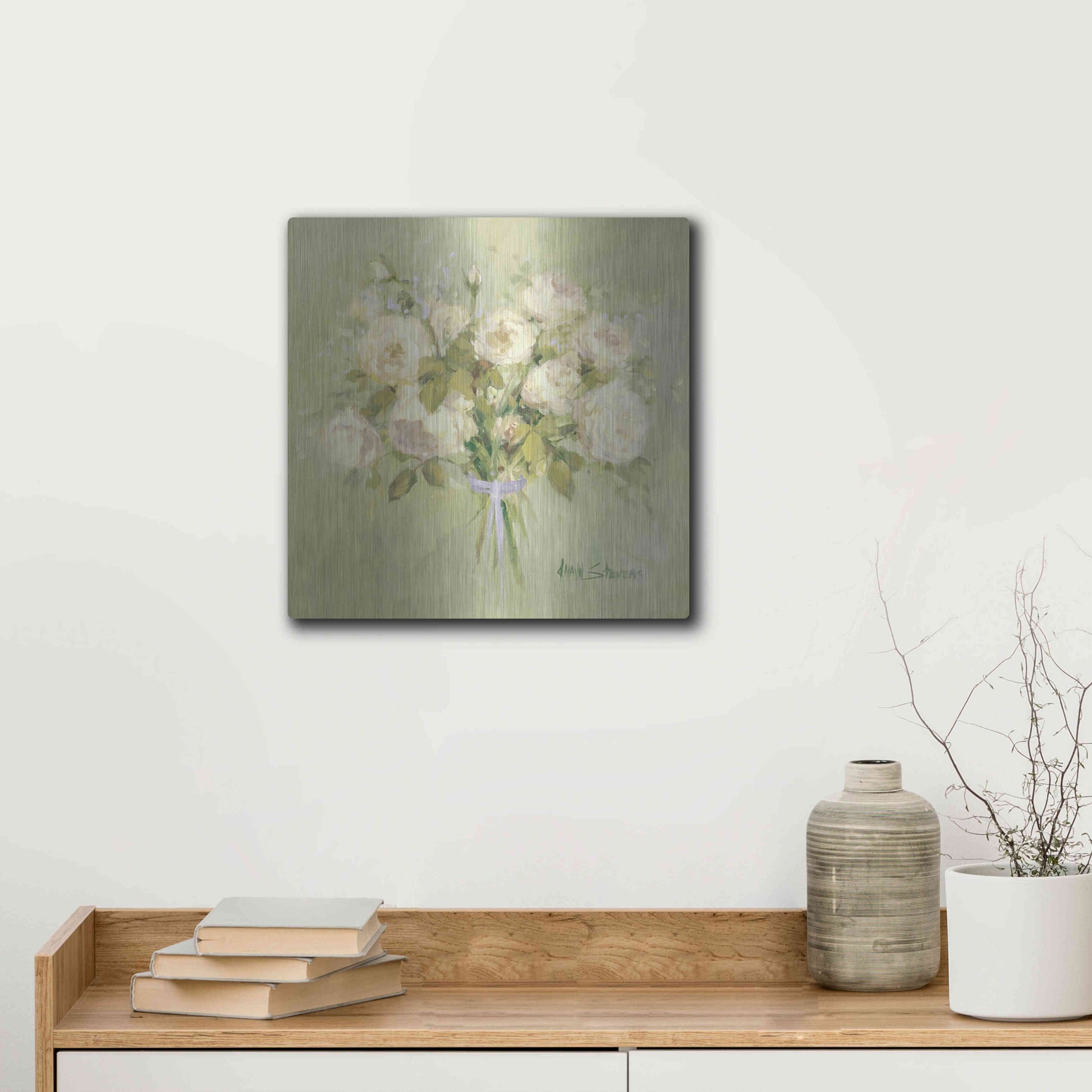 Luxe Metal Art 'Rose Bouquet 2' by Allayn Stevens, Metal Wall Art,12x12