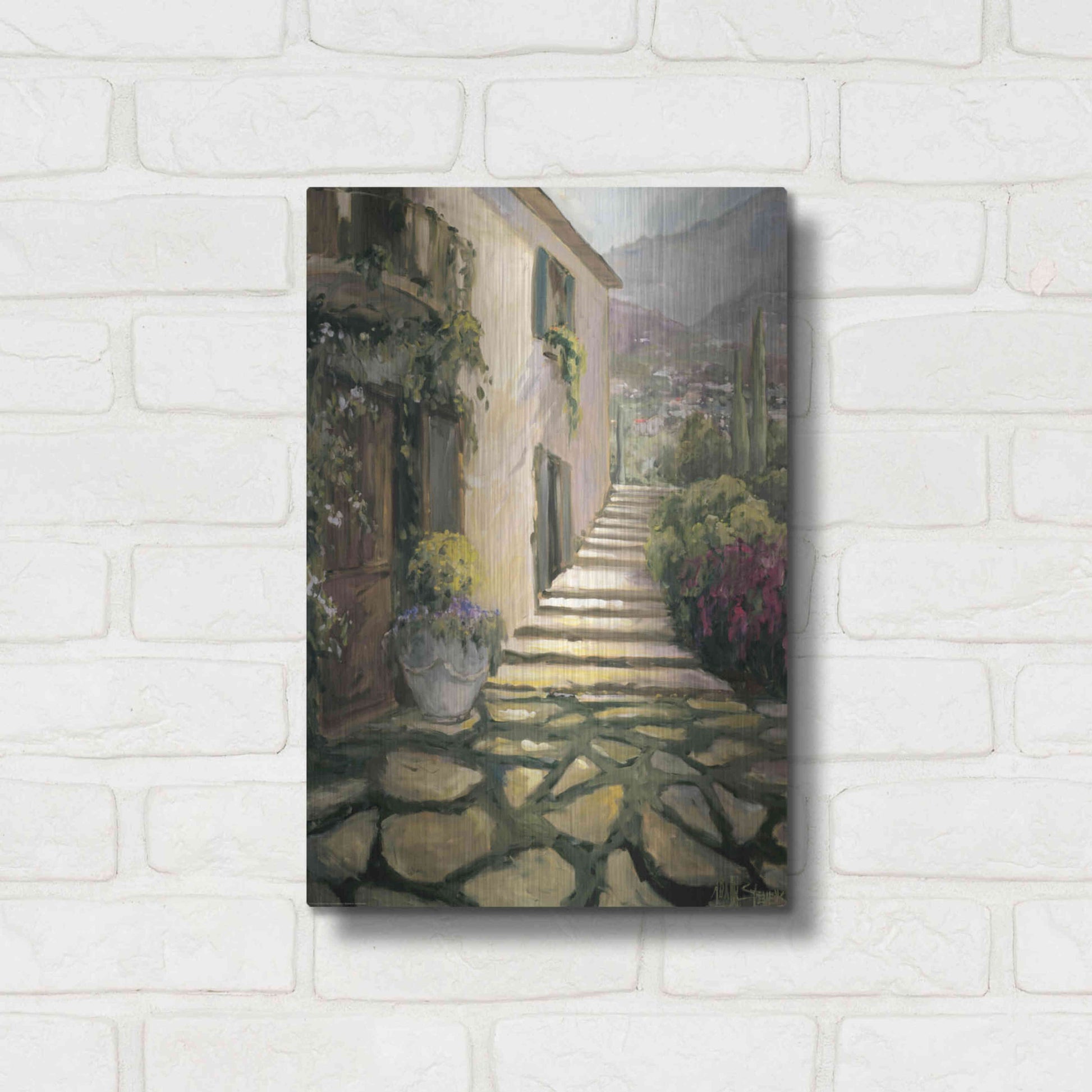 Luxe Metal Art 'Sunlit Villa II' by Allayn Stevens, Metal Wall Art,12x16