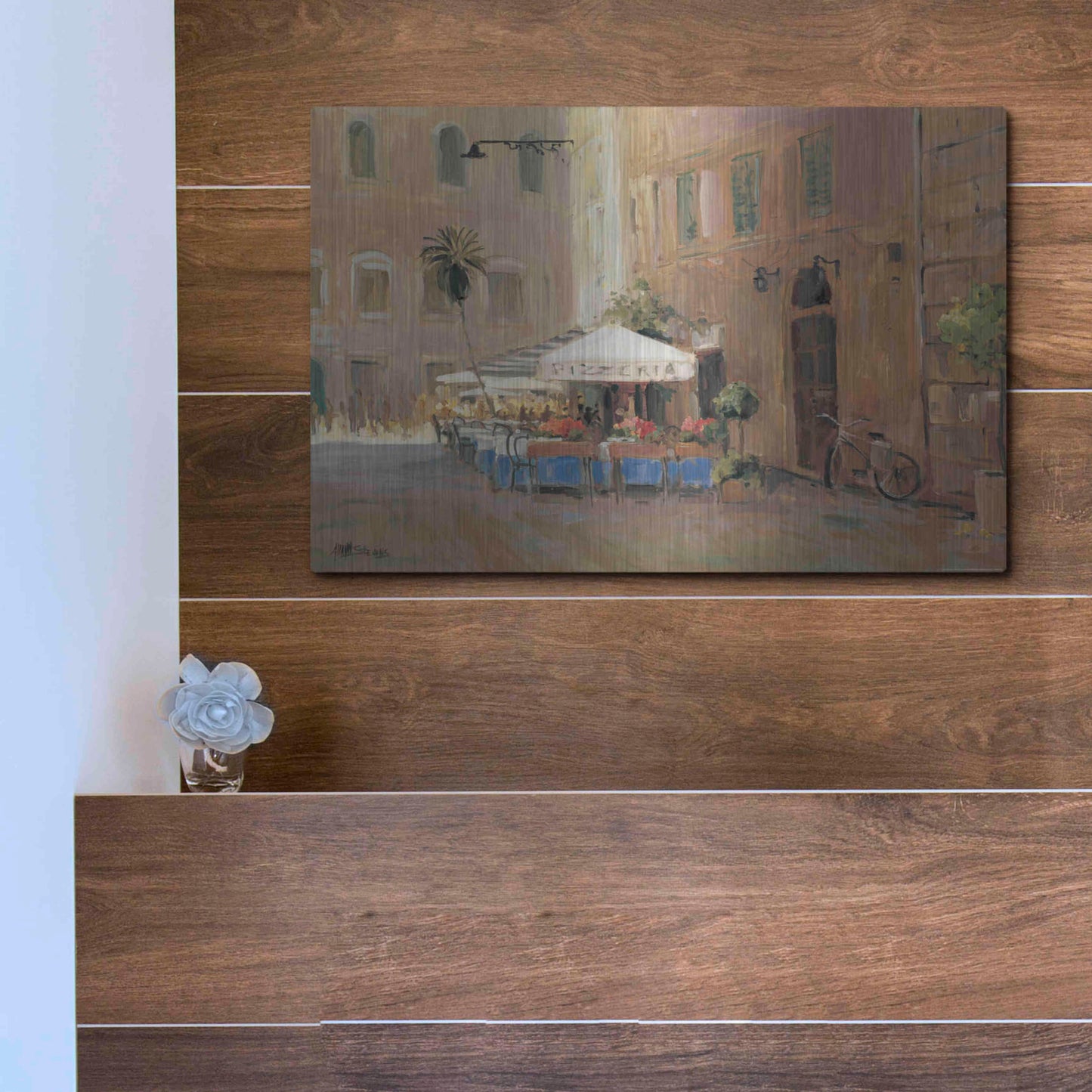 Luxe Metal Art 'Cafe Roma' by Allayn Stevens, Metal Wall Art,16x12