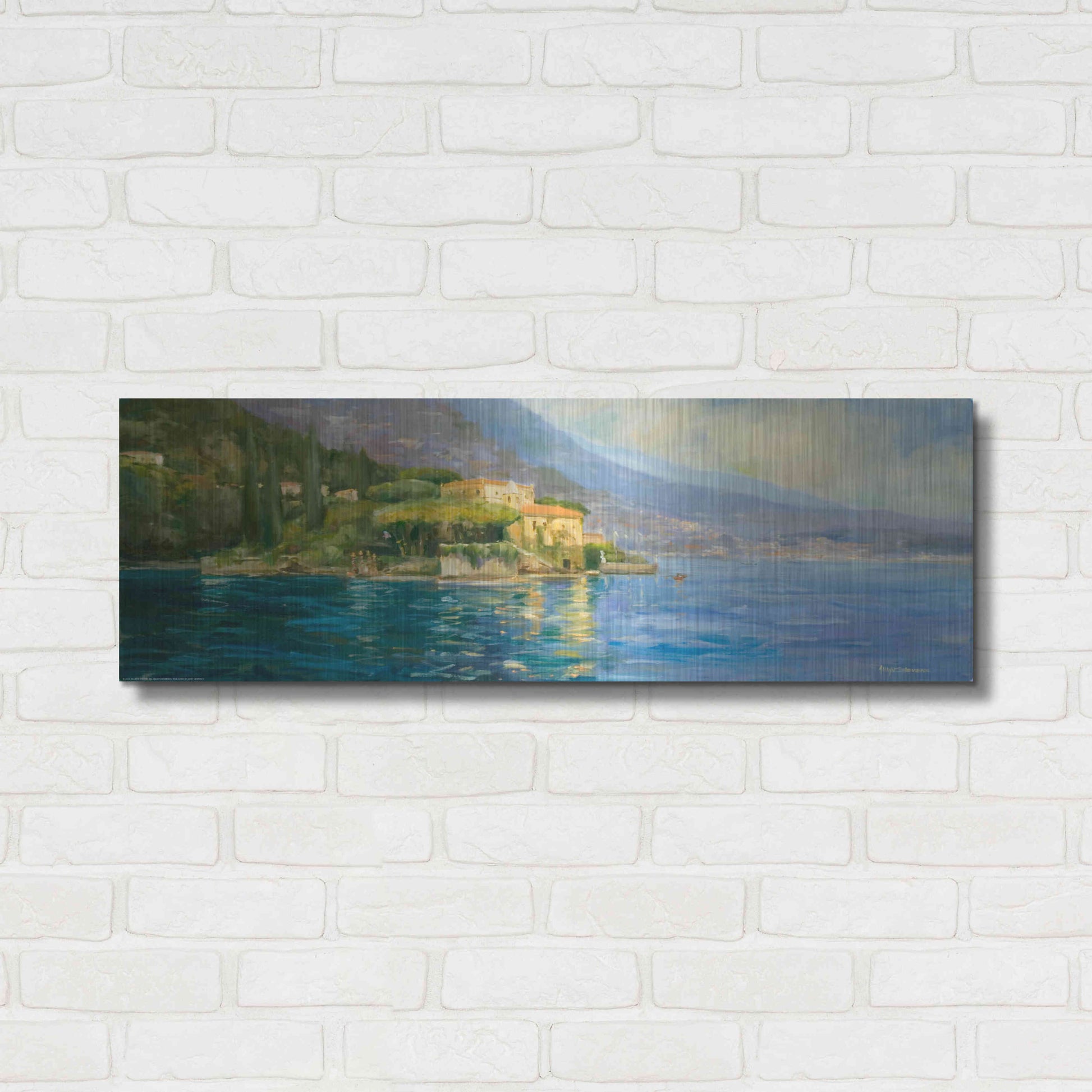 Luxe Metal Art 'Lake Como' by Allayn Stevens, Metal Wall Art,36x12