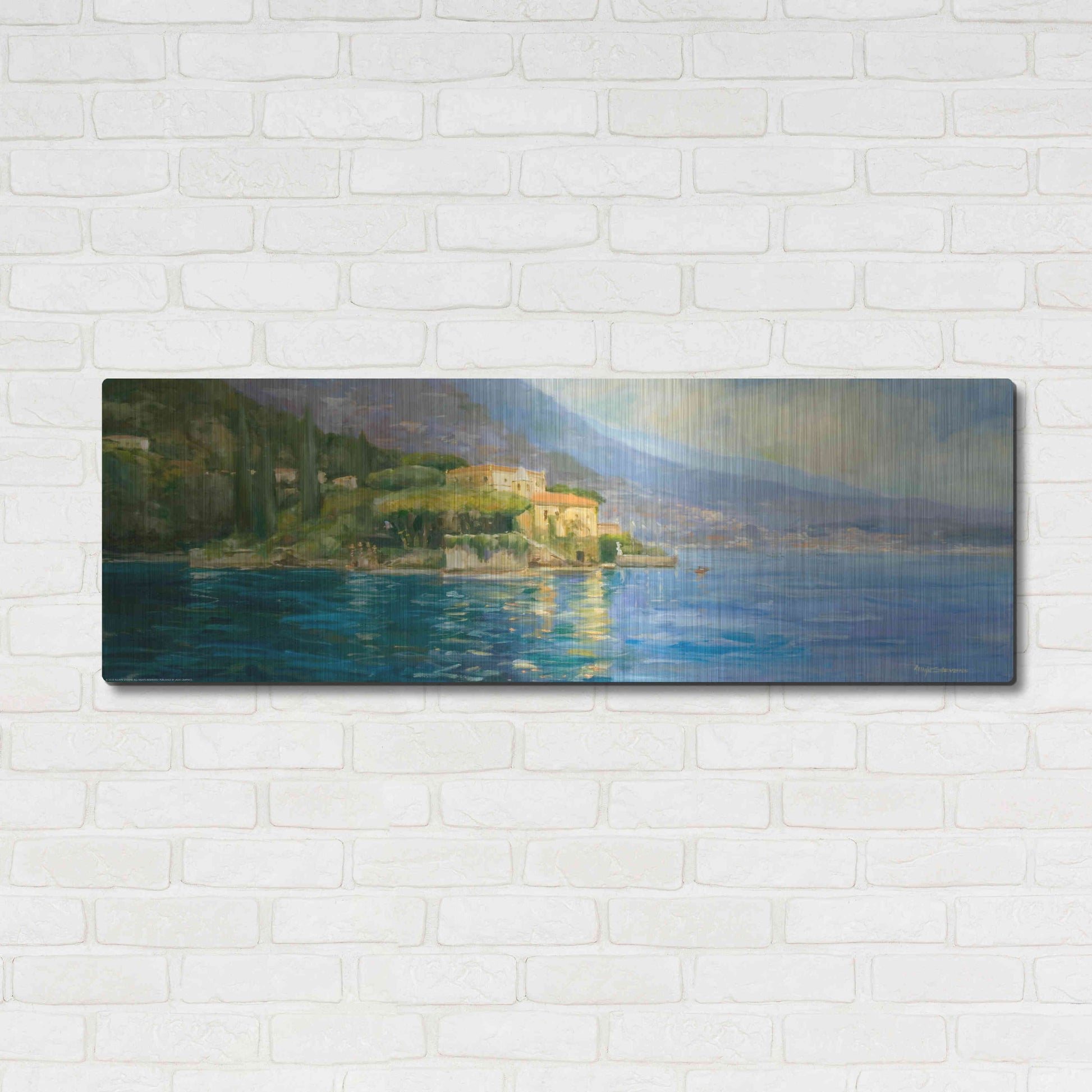 Luxe Metal Art 'Lake Como' by Allayn Stevens, Metal Wall Art,48x16