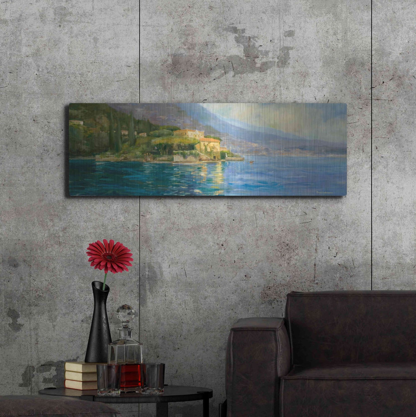 Luxe Metal Art 'Lake Como' by Allayn Stevens, Metal Wall Art,48x16