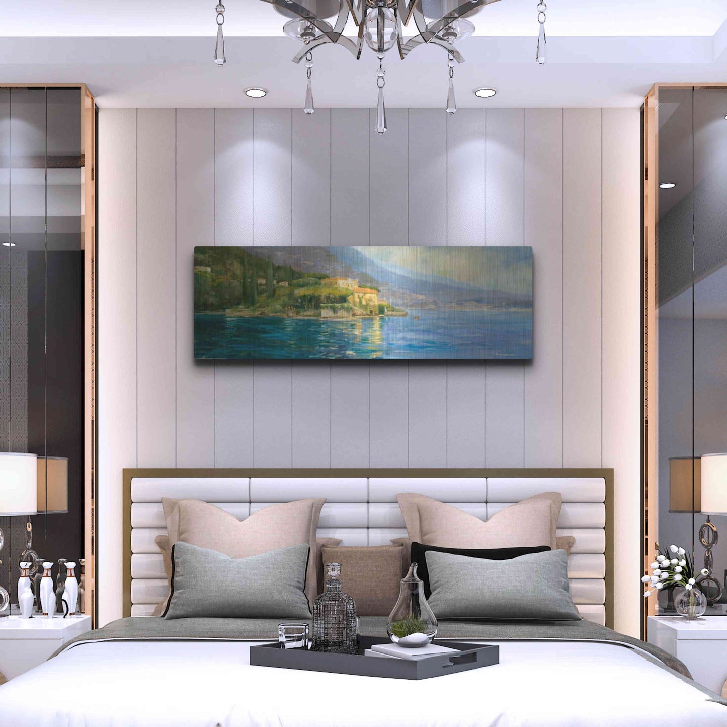 Luxe Metal Art 'Lake Como' by Allayn Stevens, Metal Wall Art,48x16