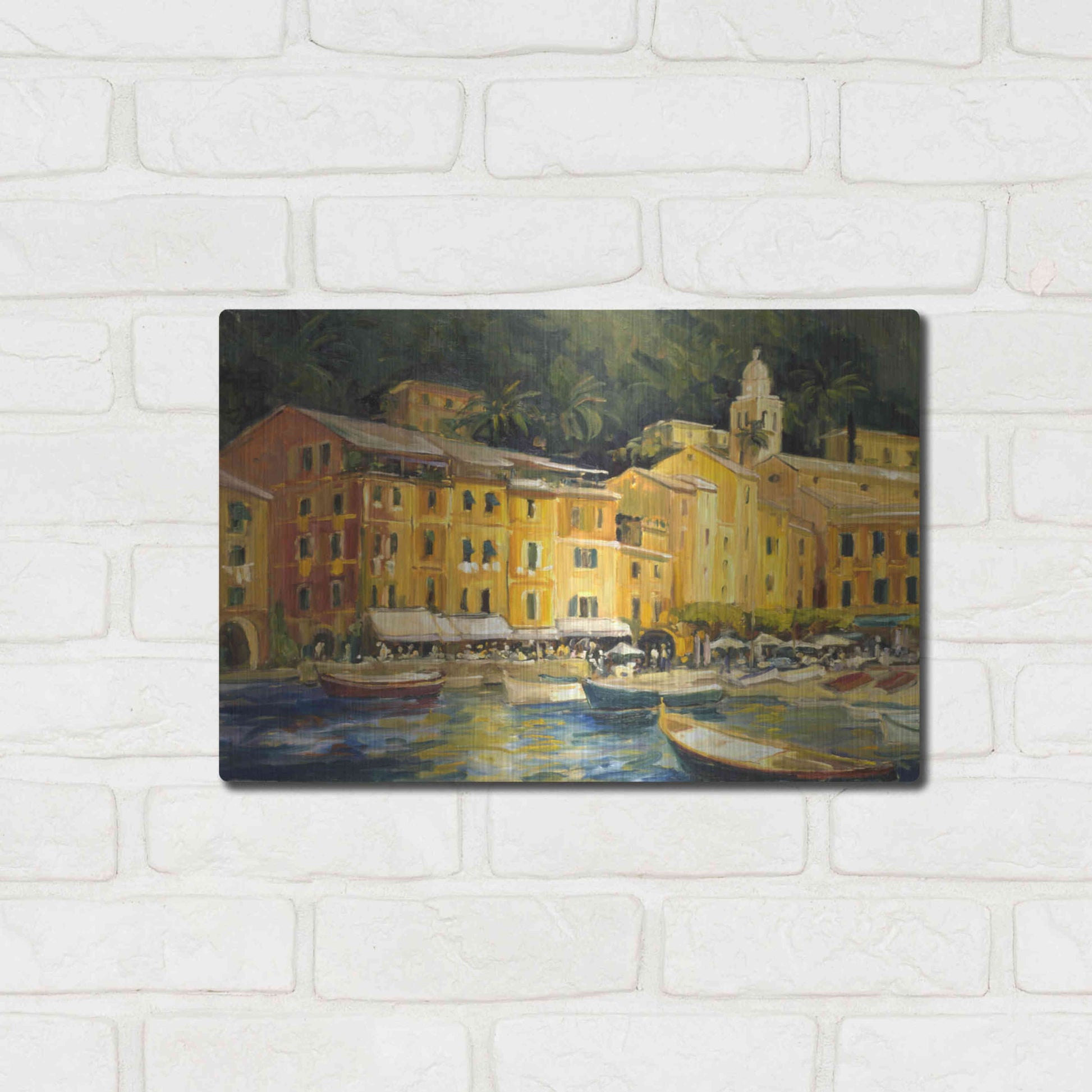 Luxe Metal Art 'Lake Como Hotel' by Allayn Stevens, Metal Wall Art,16x12