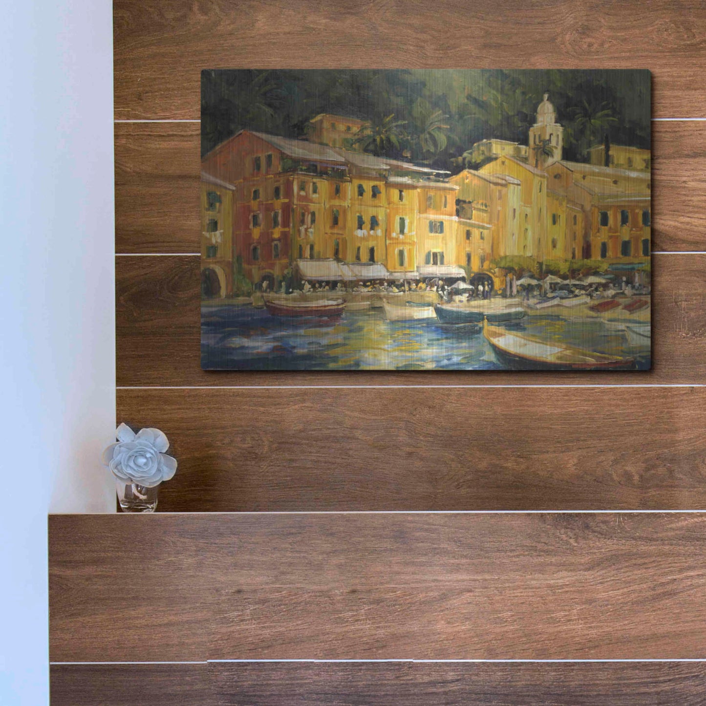 Luxe Metal Art 'Lake Como Hotel' by Allayn Stevens, Metal Wall Art,16x12