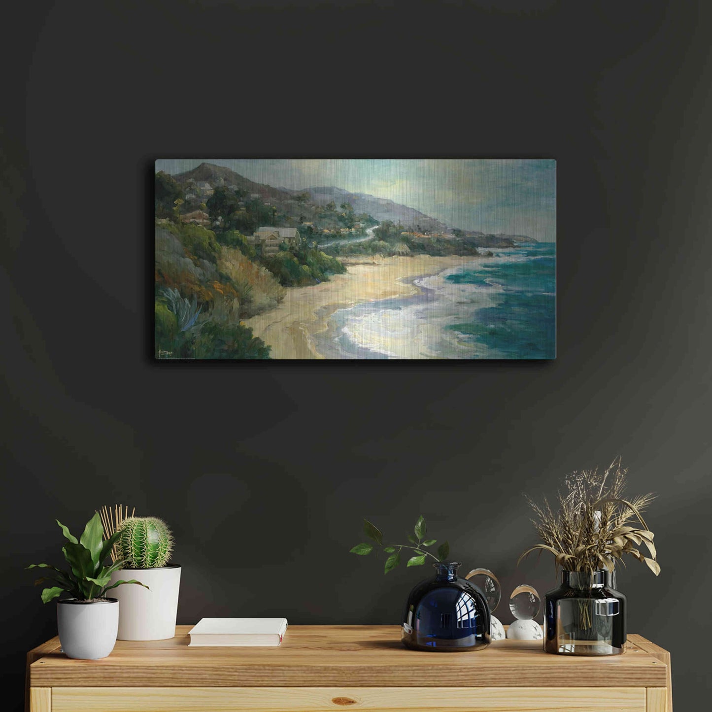 Luxe Metal Art 'Seaside Cove' by Allayn Stevens, Metal Wall Art,24x12