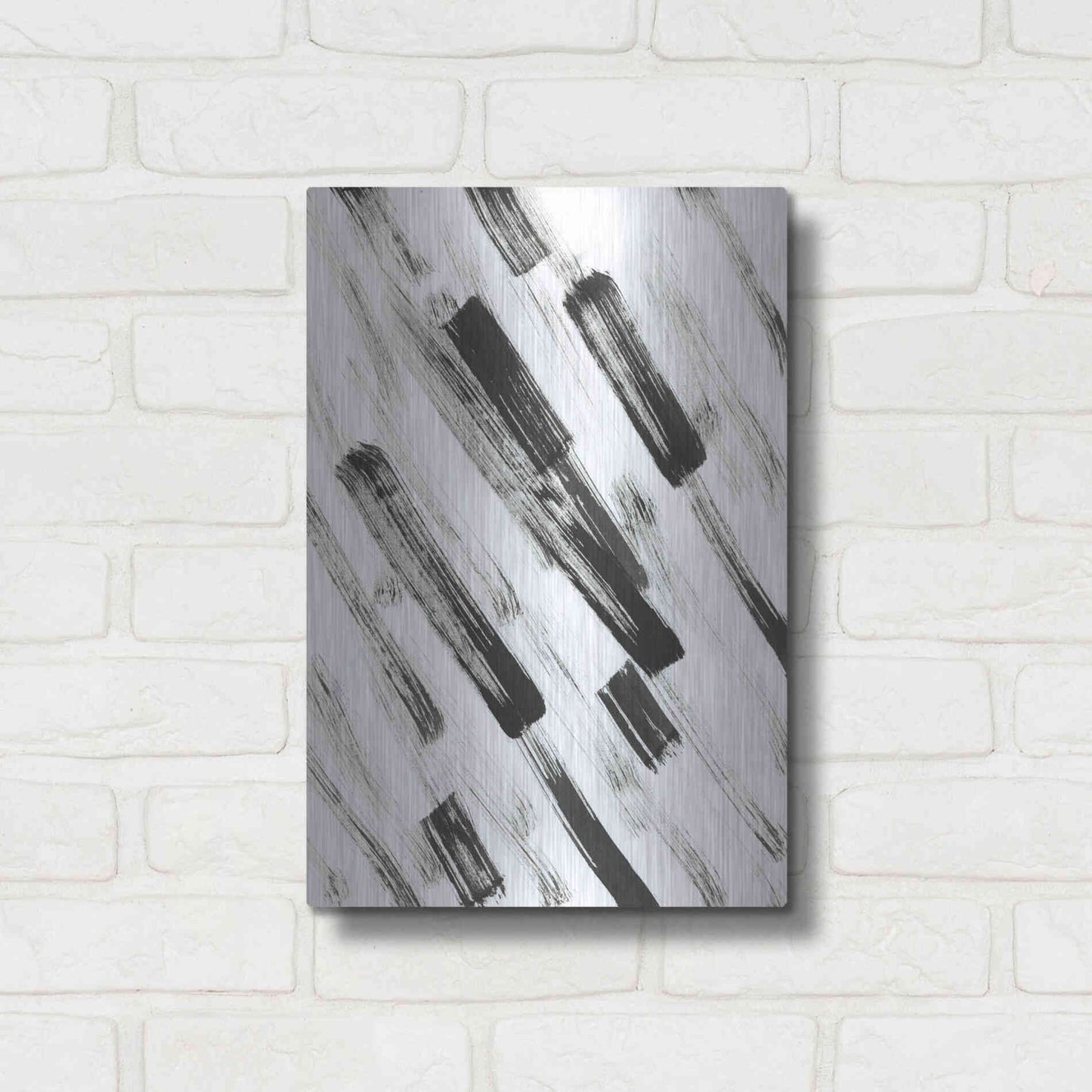 Luxe Metal Art 'Black and White Strokes North East' Metal Wall Art,12x16