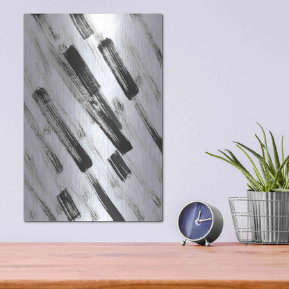 Luxe Metal Art 'Black and White Strokes North East' Metal Wall Art,12x16