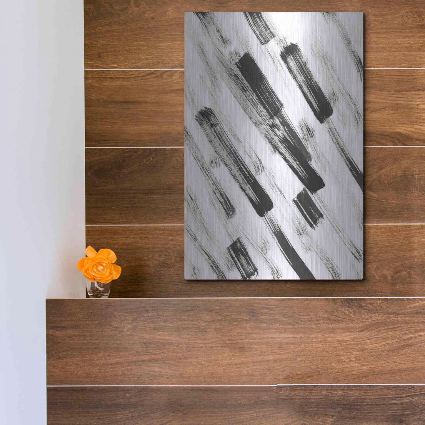 Luxe Metal Art 'Black and White Strokes North East' Metal Wall Art,12x16