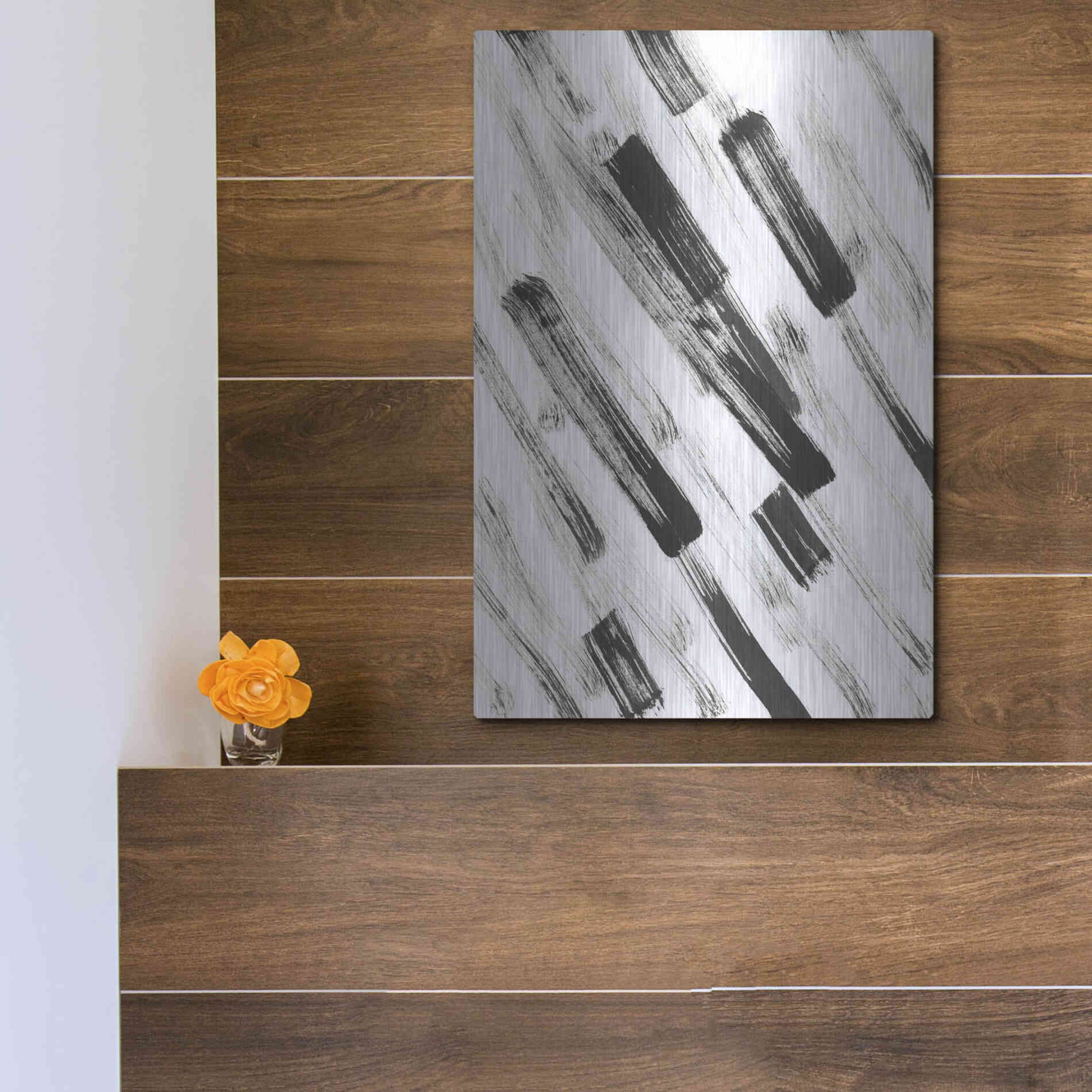 Luxe Metal Art 'Black and White Strokes North East' Metal Wall Art,12x16