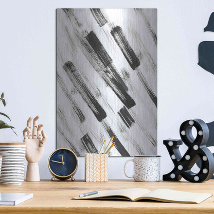 Luxe Metal Art 'Black and White Strokes North East' Metal Wall Art,12x16
