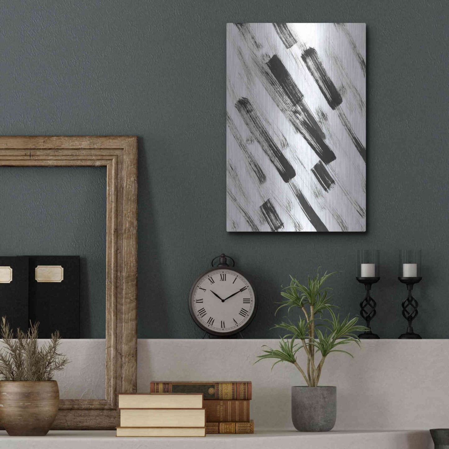 Luxe Metal Art 'Black and White Strokes North East' Metal Wall Art,12x16