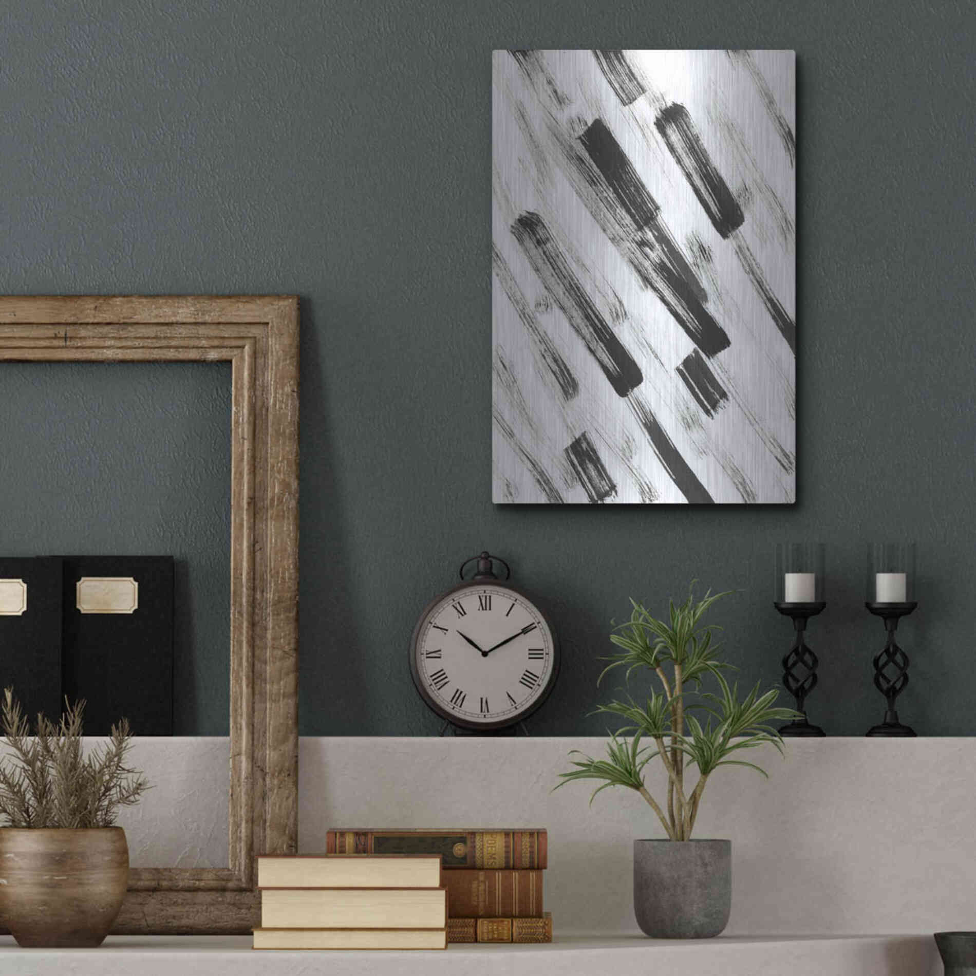 Luxe Metal Art 'Black and White Strokes North East' Metal Wall Art,12x16