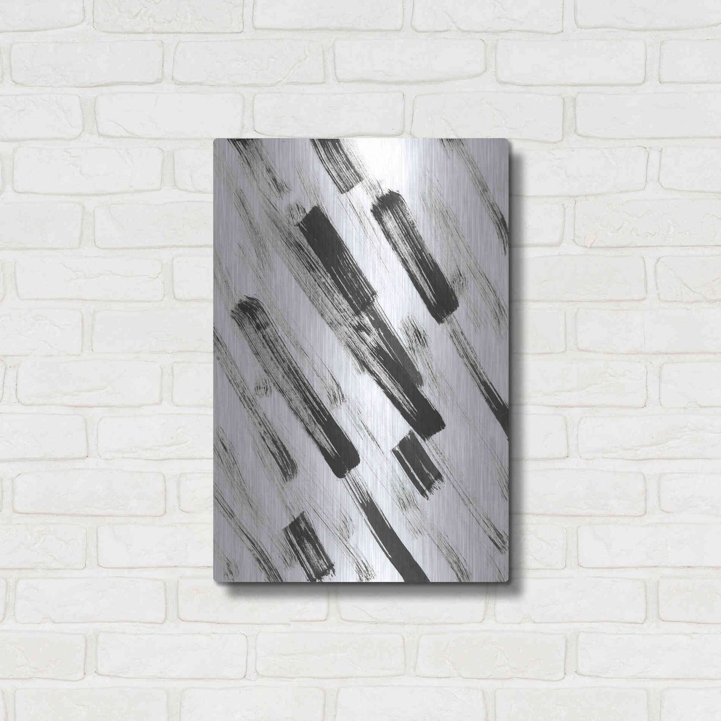 Luxe Metal Art 'Black and White Strokes North East' Metal Wall Art,16x24