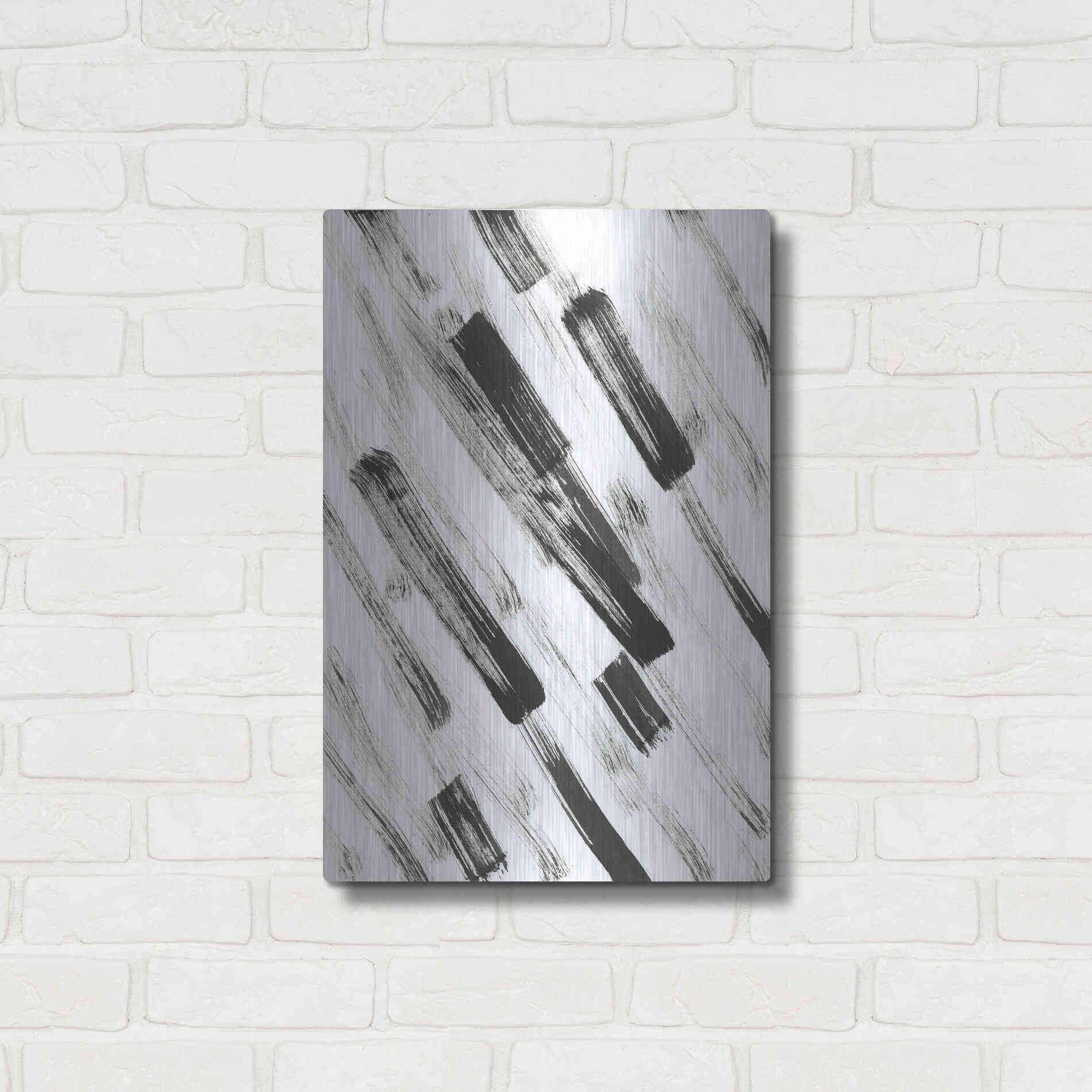 Luxe Metal Art 'Black and White Strokes North East' Metal Wall Art,16x24