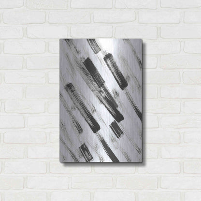 Luxe Metal Art 'Black and White Strokes North East' Metal Wall Art,16x24