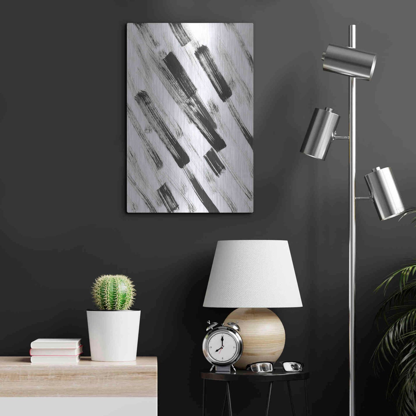Luxe Metal Art 'Black and White Strokes North East' Metal Wall Art,16x24