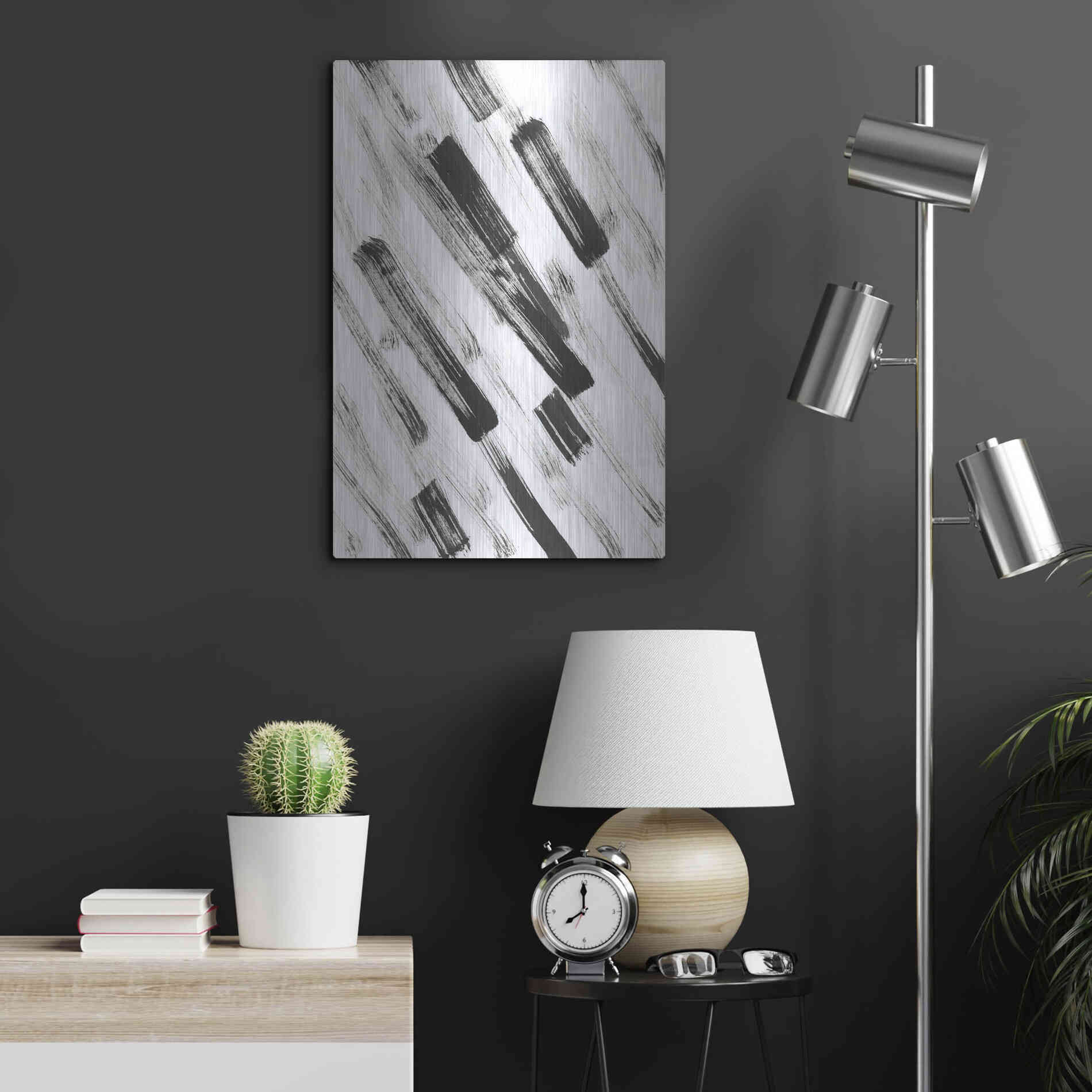 Luxe Metal Art 'Black and White Strokes North East' Metal Wall Art,16x24