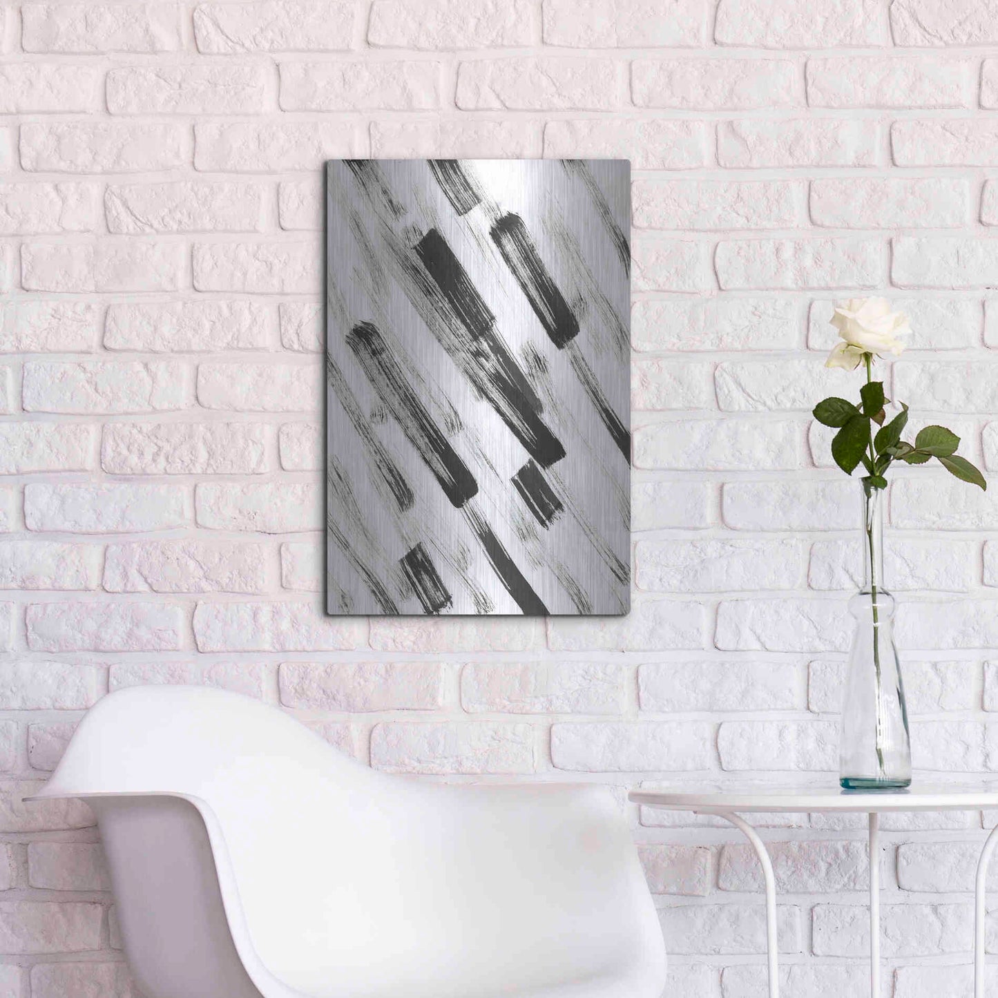 Luxe Metal Art 'Black and White Strokes North East' Metal Wall Art,16x24