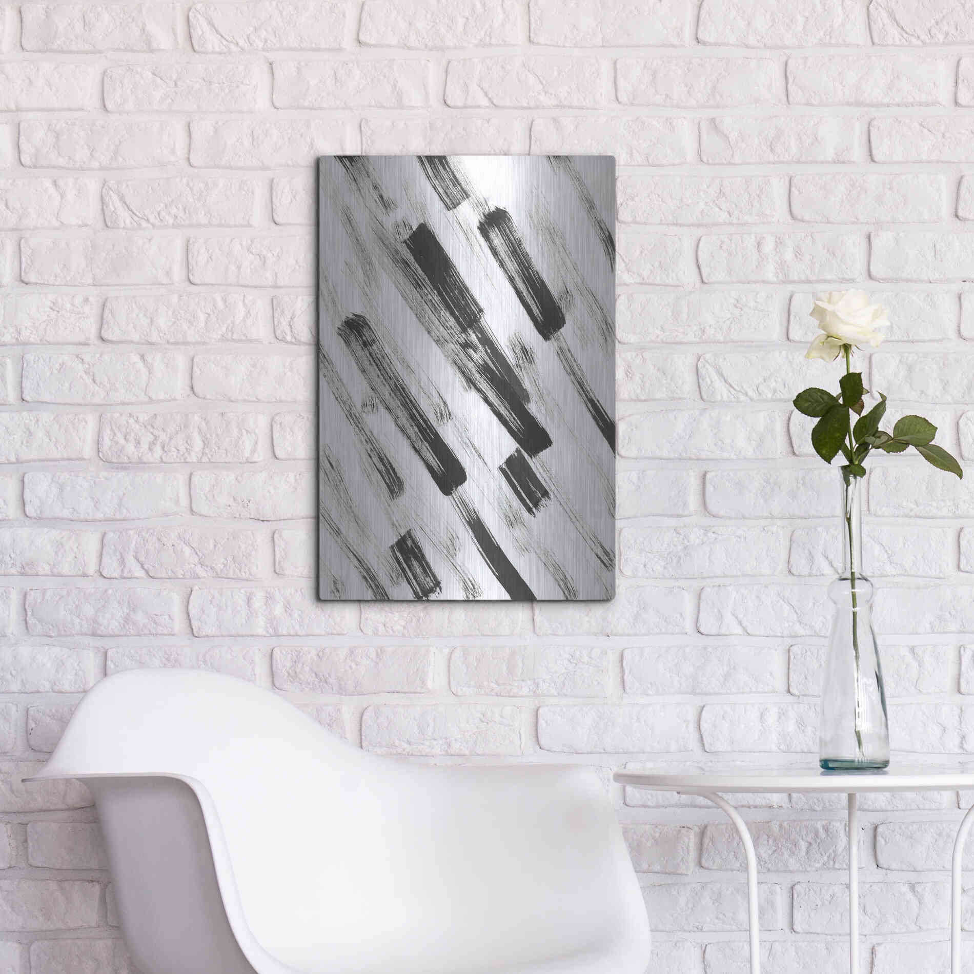 Luxe Metal Art 'Black and White Strokes North East' Metal Wall Art,16x24