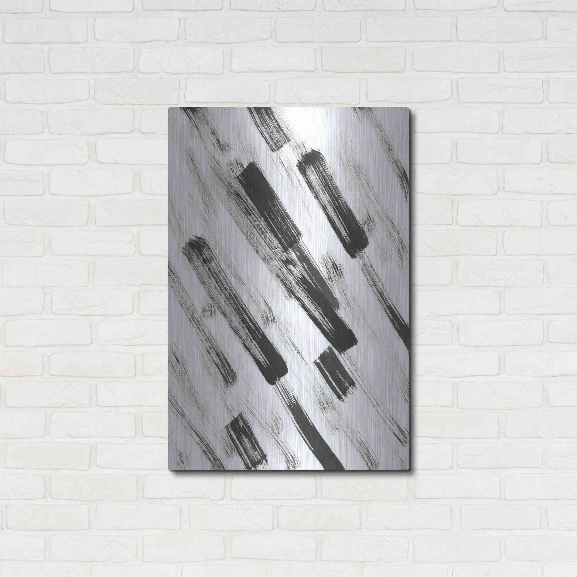 Luxe Metal Art 'Black and White Strokes North East' Metal Wall Art,24x36