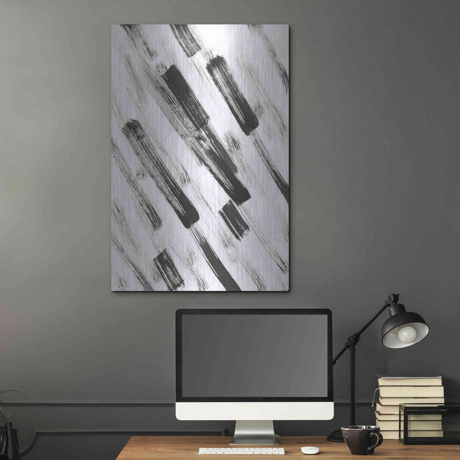 Luxe Metal Art 'Black and White Strokes North East' Metal Wall Art,24x36