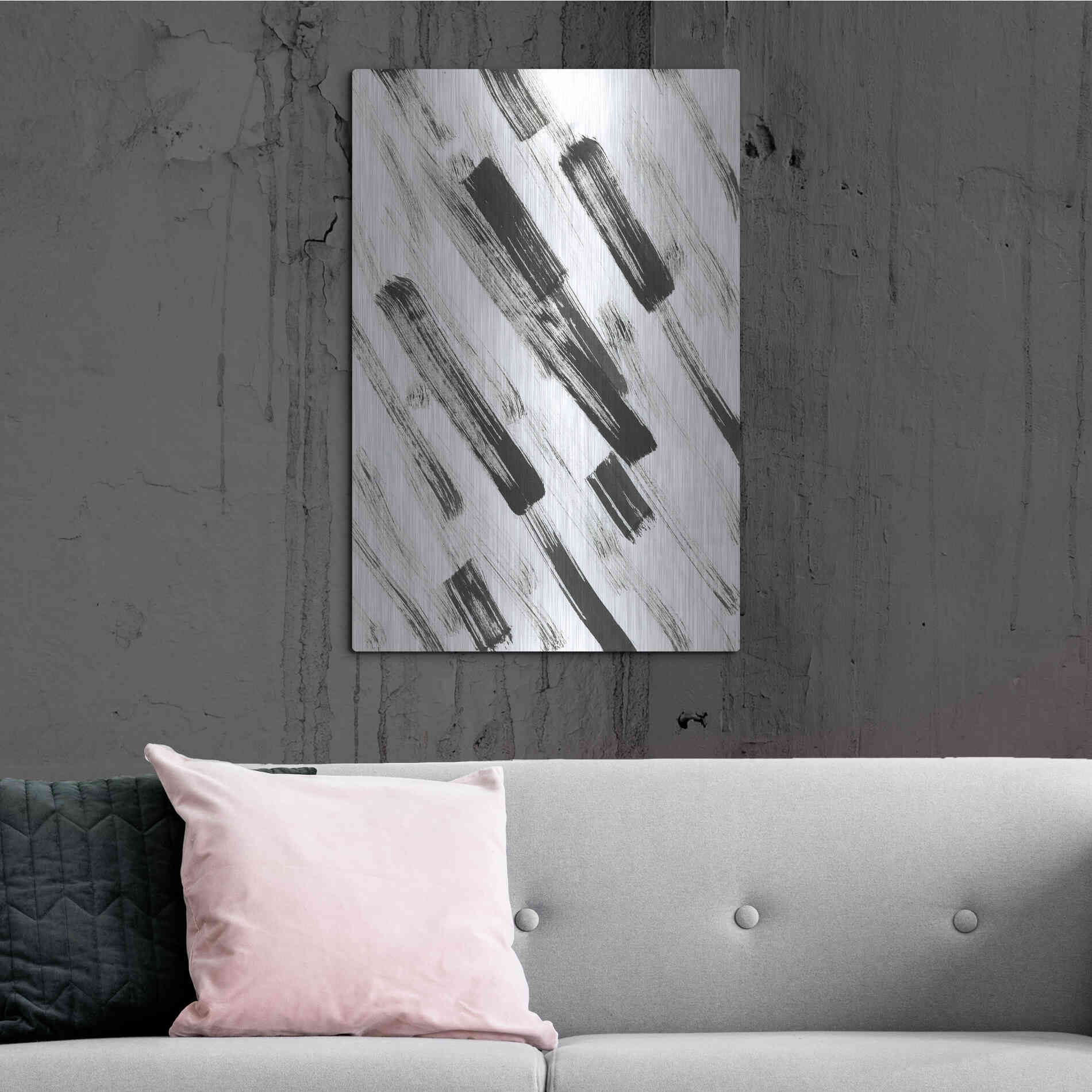 Luxe Metal Art 'Black and White Strokes North East' Metal Wall Art,24x36