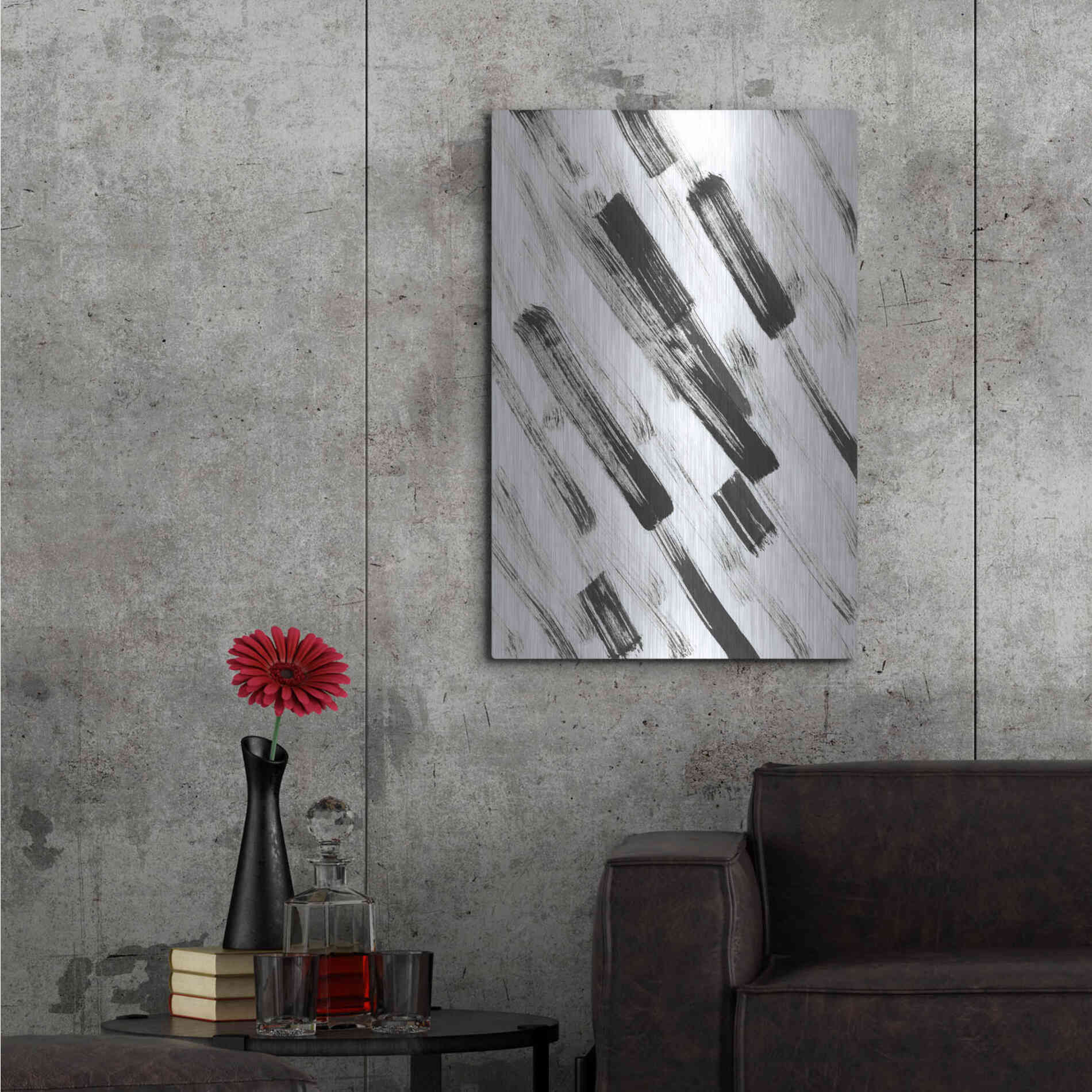 Luxe Metal Art 'Black and White Strokes North East' Metal Wall Art,24x36