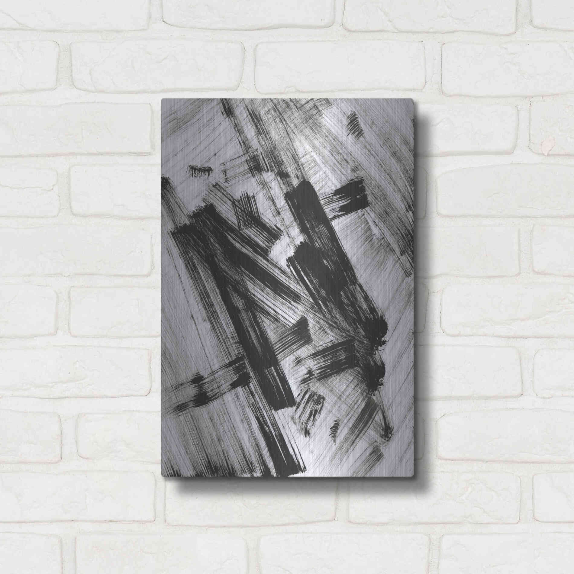 Luxe Metal Art 'Black and White Strokes N' Metal Wall Art,12x16