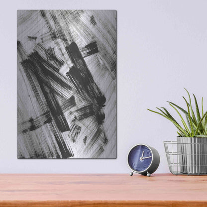 Luxe Metal Art 'Black and White Strokes N' Metal Wall Art,12x16