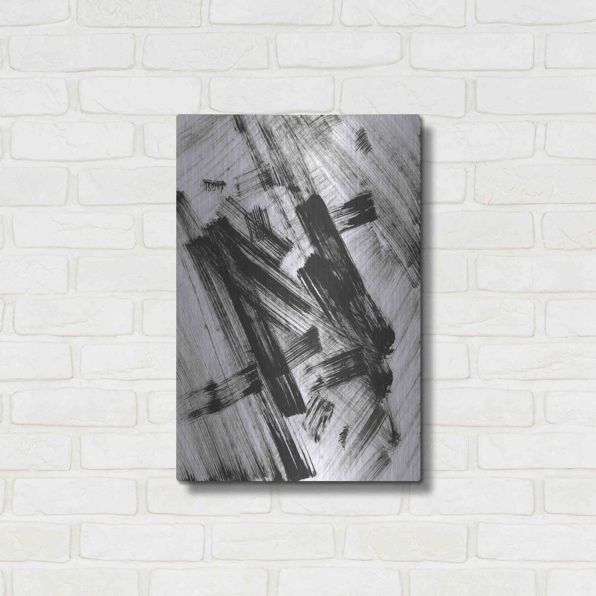 Luxe Metal Art 'Black and White Strokes N' Metal Wall Art,16x24