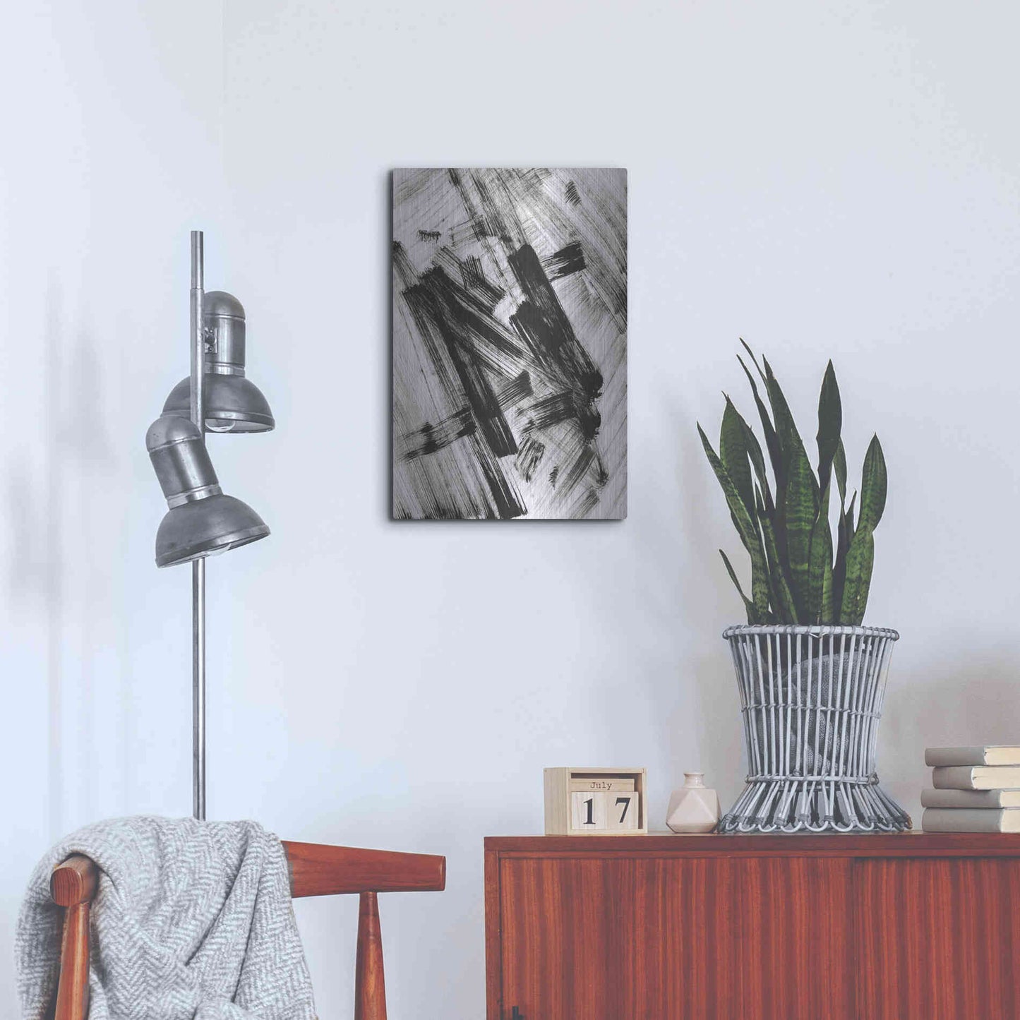 Luxe Metal Art 'Black and White Strokes N' Metal Wall Art,16x24