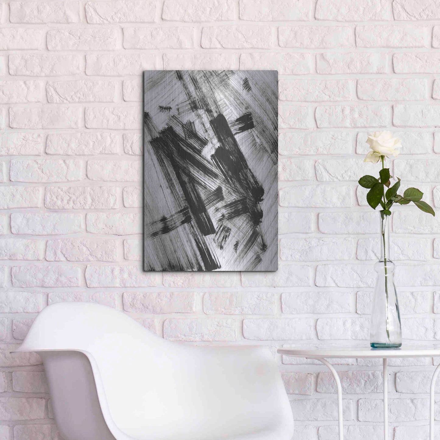 Luxe Metal Art 'Black and White Strokes N' Metal Wall Art,16x24