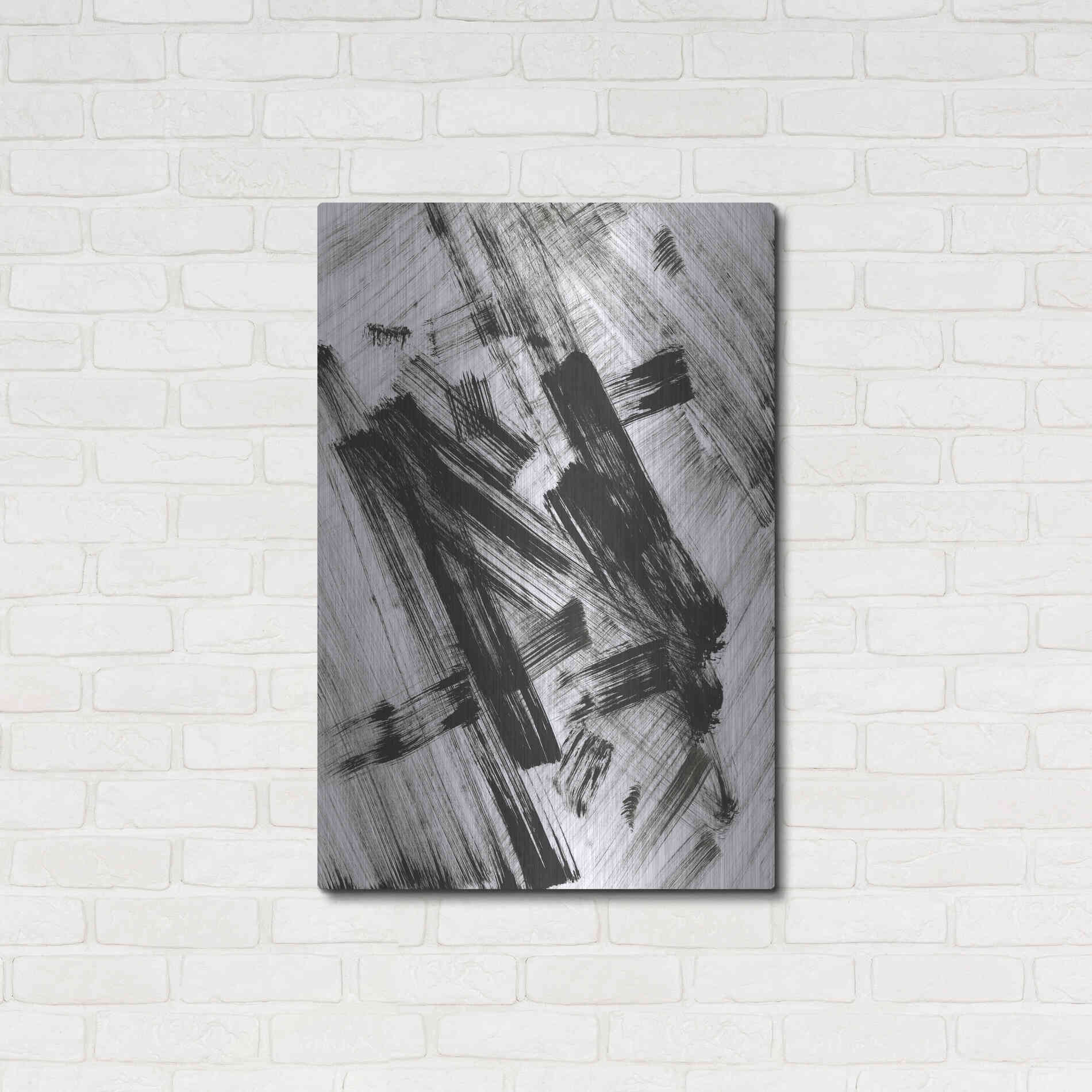 Luxe Metal Art 'Black and White Strokes N' Metal Wall Art,24x36