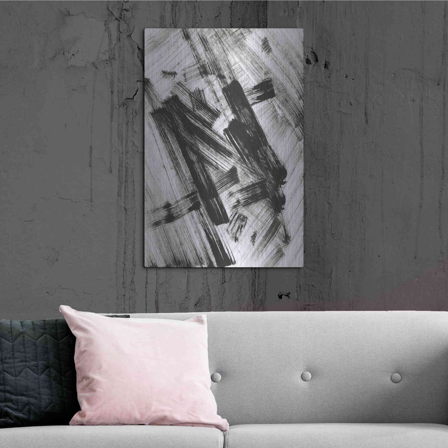 Luxe Metal Art 'Black and White Strokes N' Metal Wall Art,24x36