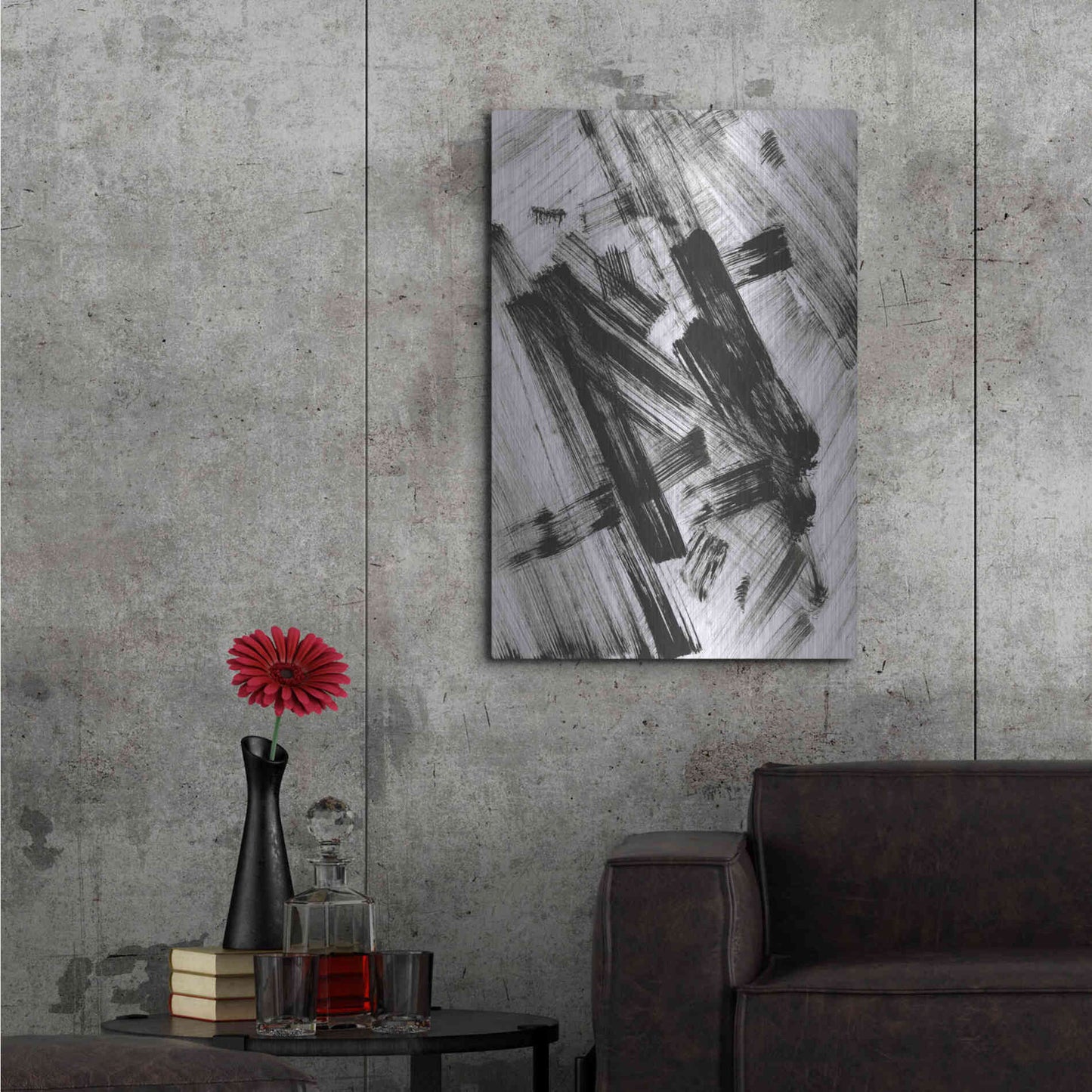 Luxe Metal Art 'Black and White Strokes N' Metal Wall Art,24x36