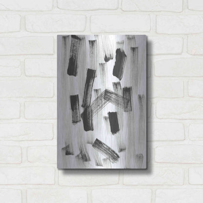 Luxe Metal Art 'Black and White Strokes North' Metal Wall Art,12x16