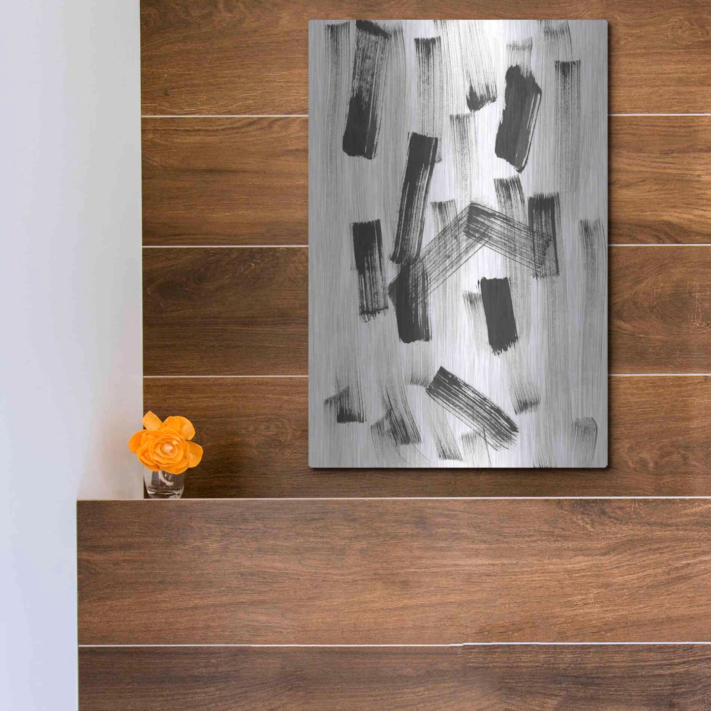 Luxe Metal Art 'Black and White Strokes North' Metal Wall Art,12x16