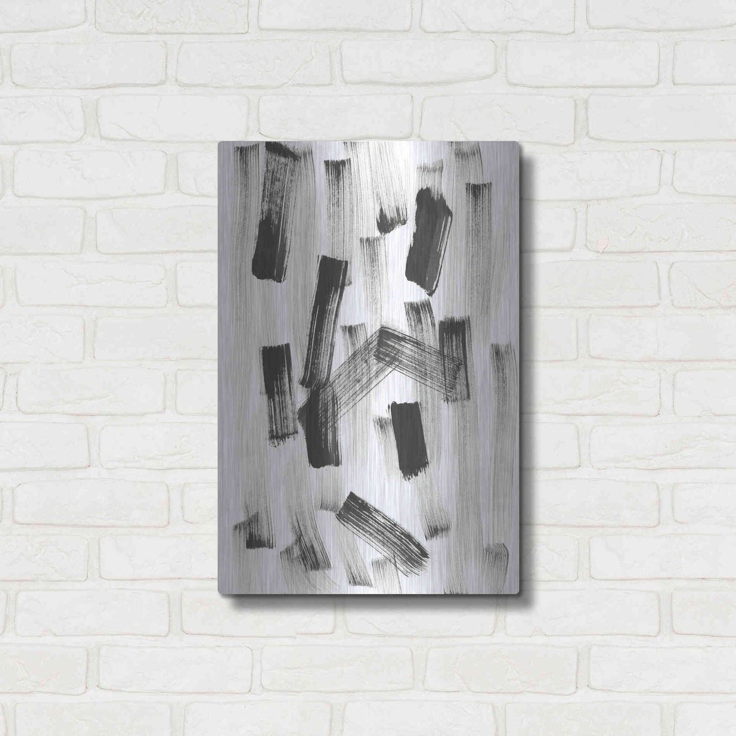 Luxe Metal Art 'Black and White Strokes North' Metal Wall Art,16x24