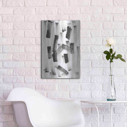 Luxe Metal Art 'Black and White Strokes North' Metal Wall Art,16x24