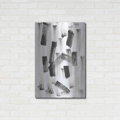 Luxe Metal Art 'Black and White Strokes North' Metal Wall Art,24x36