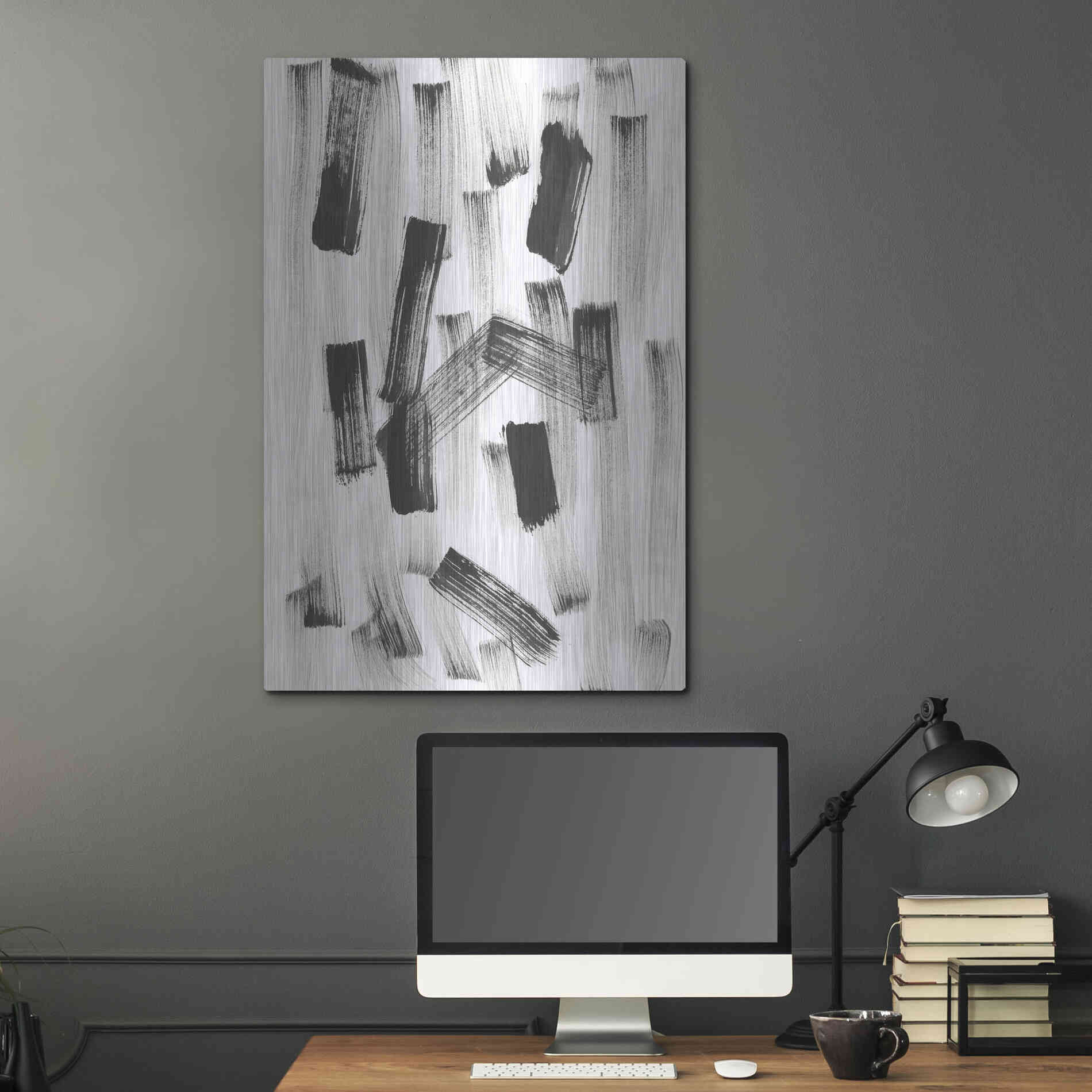 Luxe Metal Art 'Black and White Strokes North' Metal Wall Art,24x36