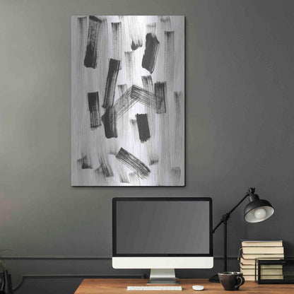 Luxe Metal Art 'Black and White Strokes North' Metal Wall Art,24x36