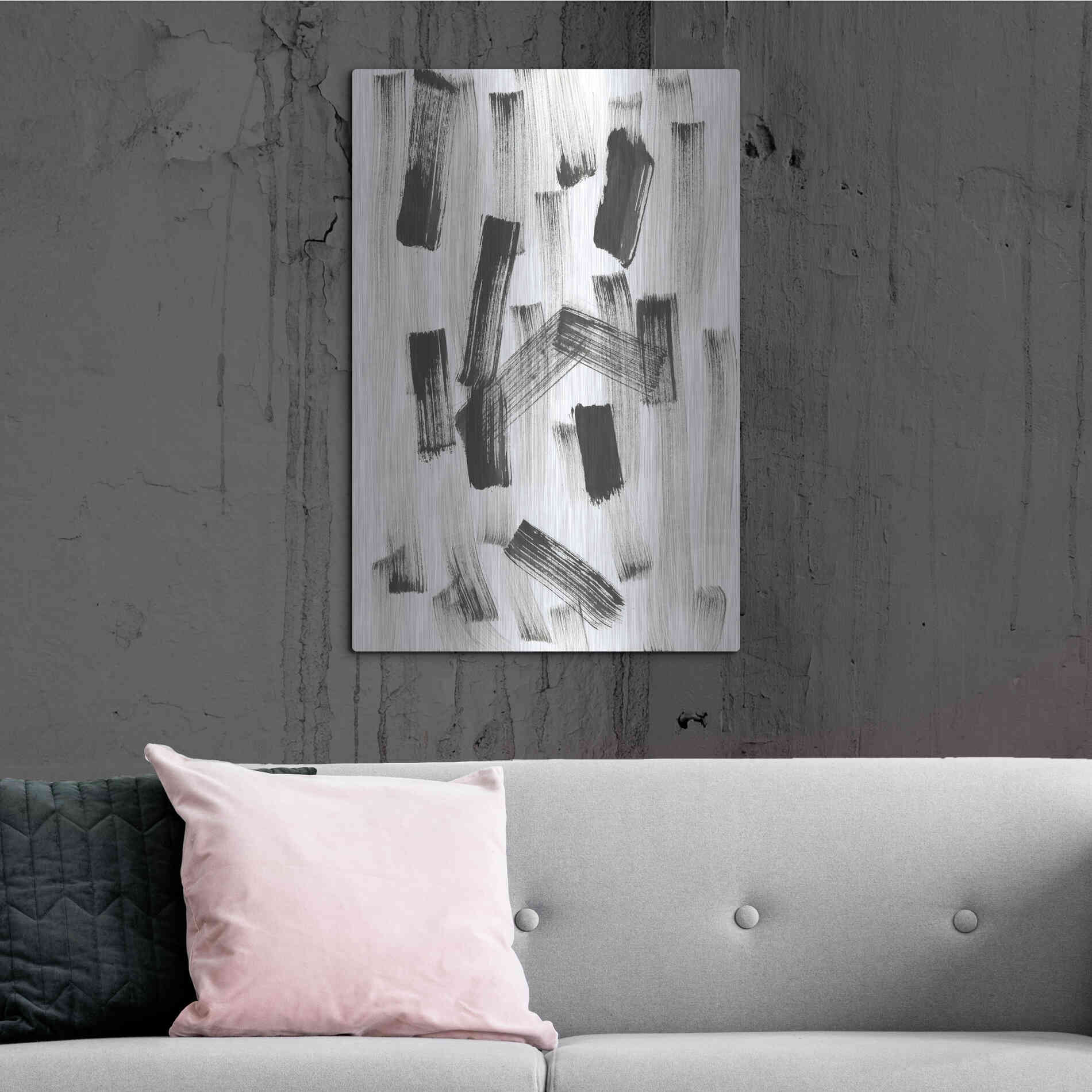 Luxe Metal Art 'Black and White Strokes North' Metal Wall Art,24x36